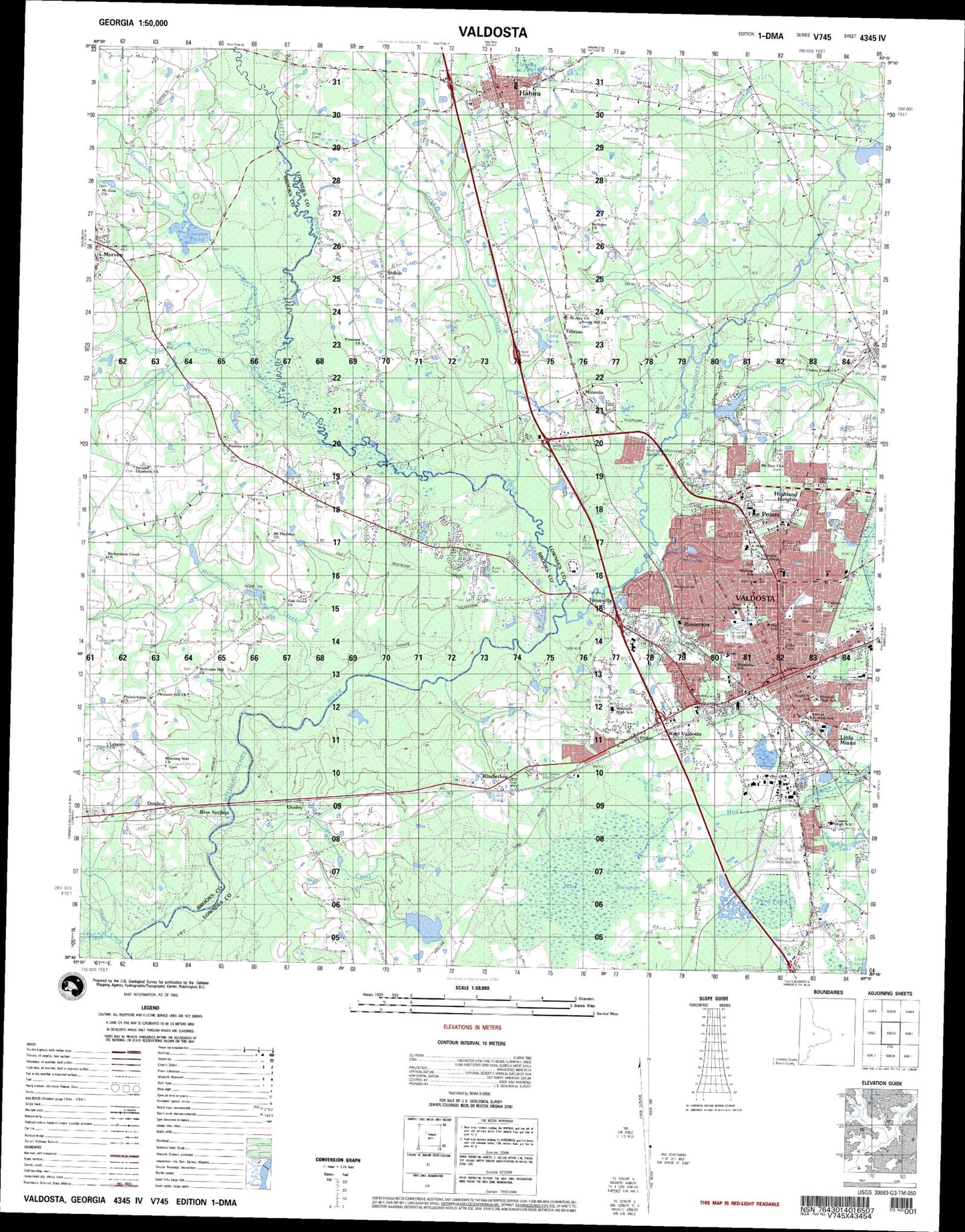 Valdosta Georgia Military 1:50,000 Map