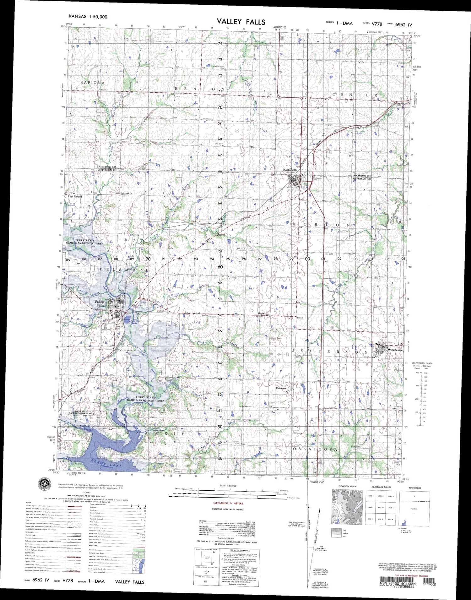 Valley Falls Kansas Military 1:50,000 Map