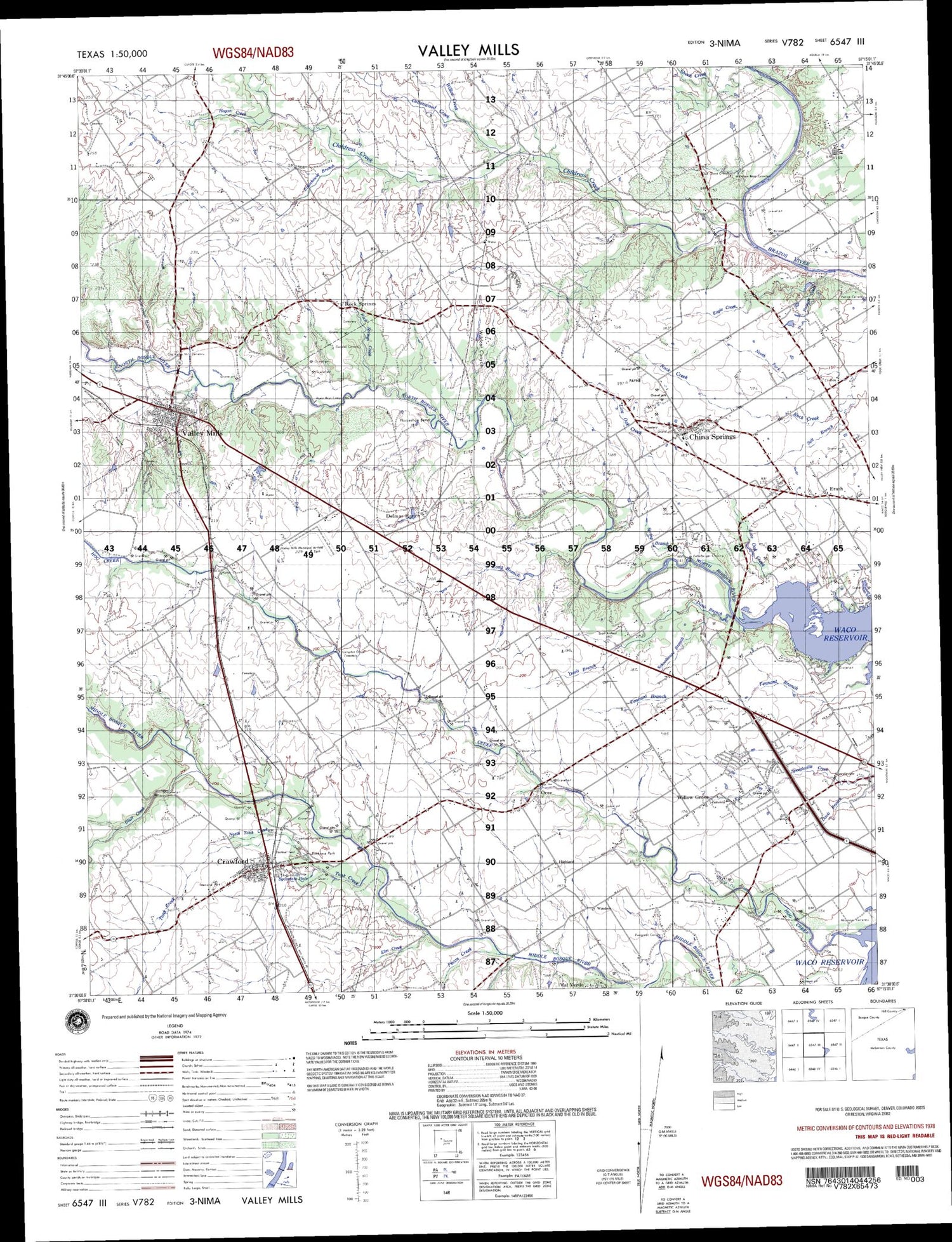 Valley Mills Texas Military 1:50,000 Map