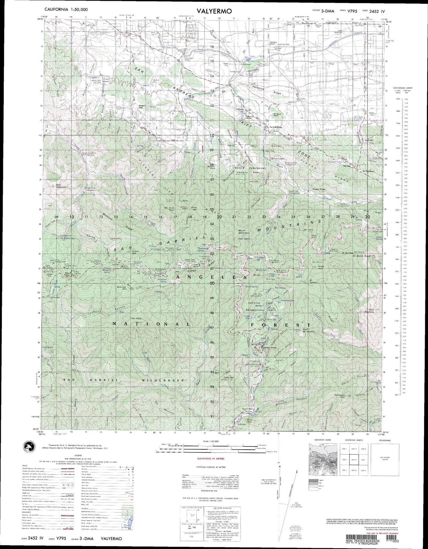 Valyermo California Military 1:50,000 Map