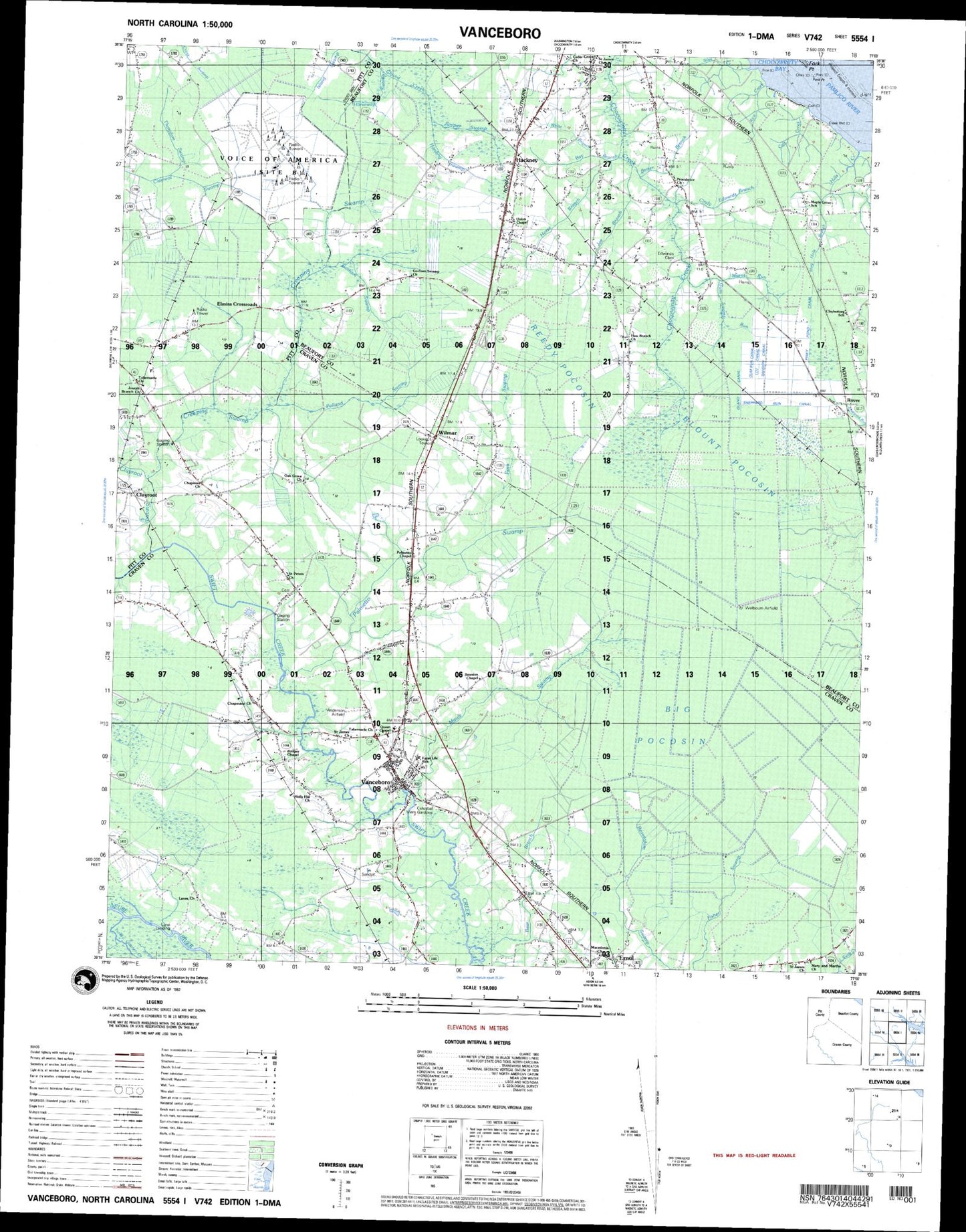 Vanceboro North Carolina Military 1:50,000 Map