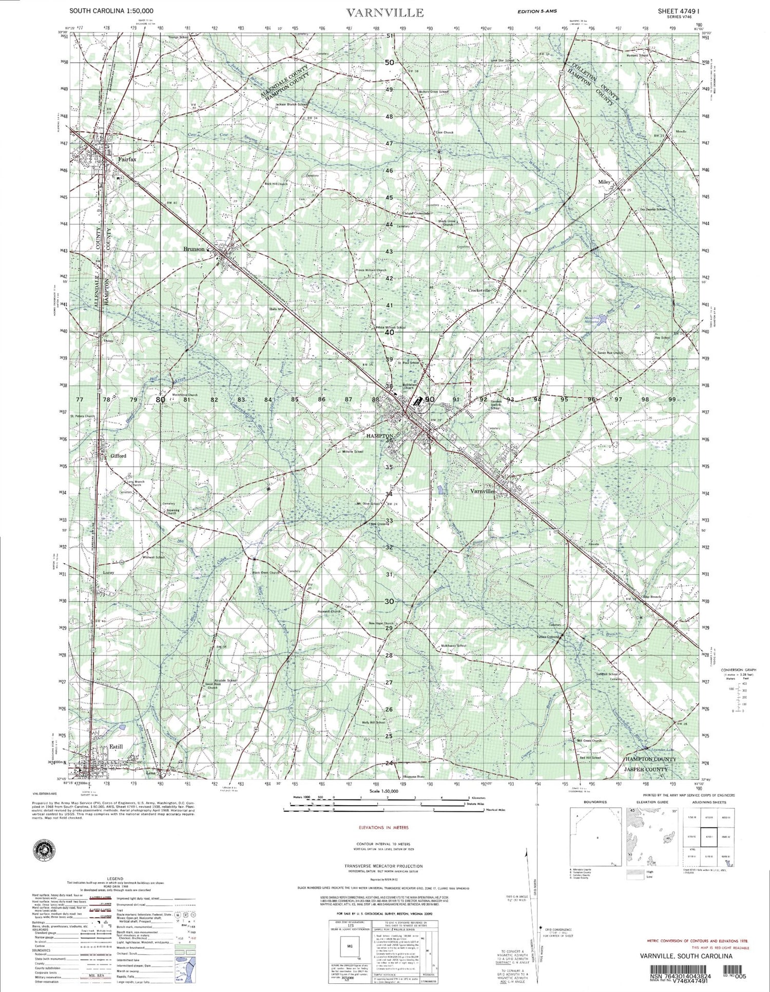 Varneville South Carolina Military 1:50,000 Map