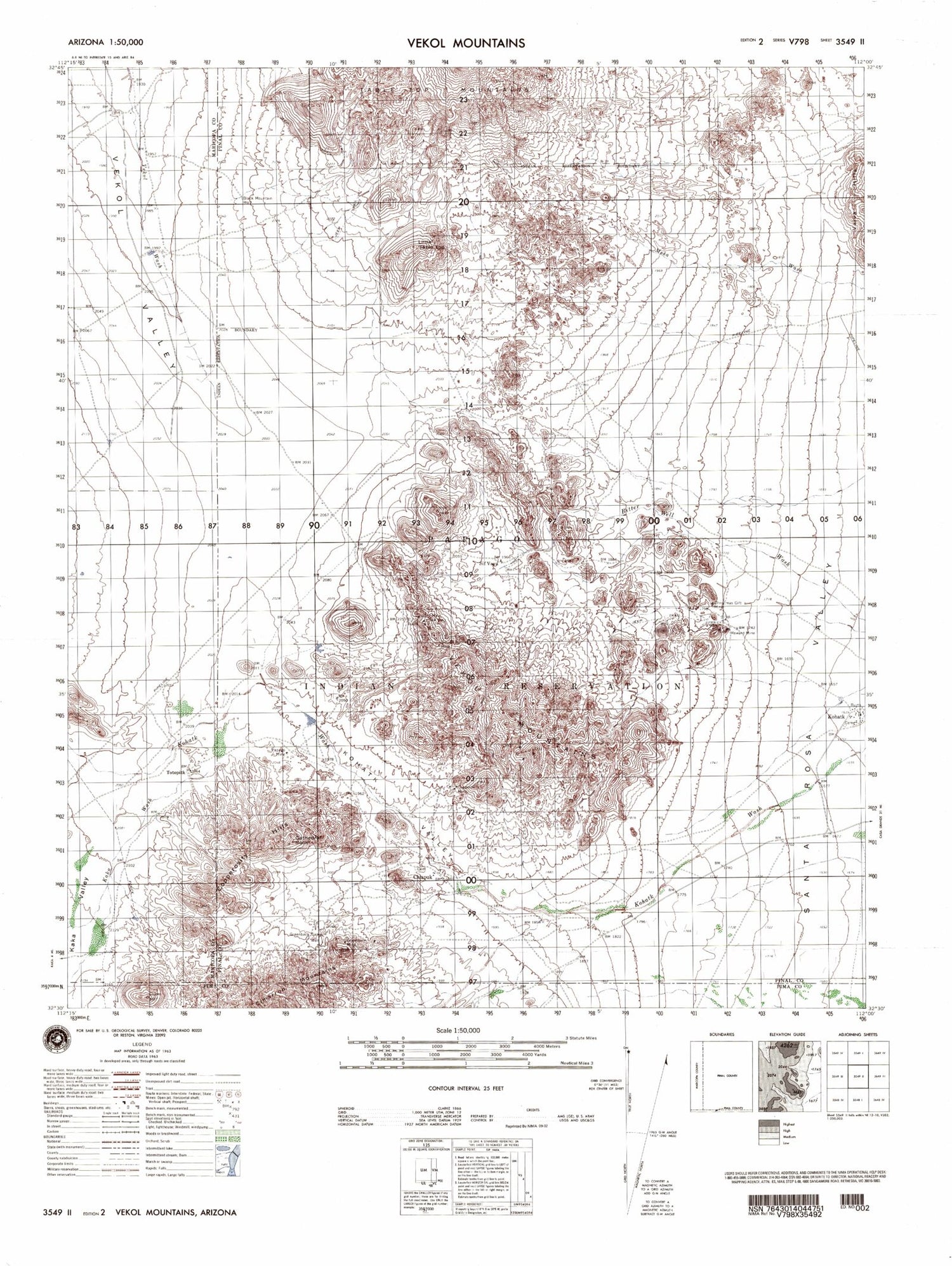 Vekol Mountains Arizona Military 1:50,000 Map