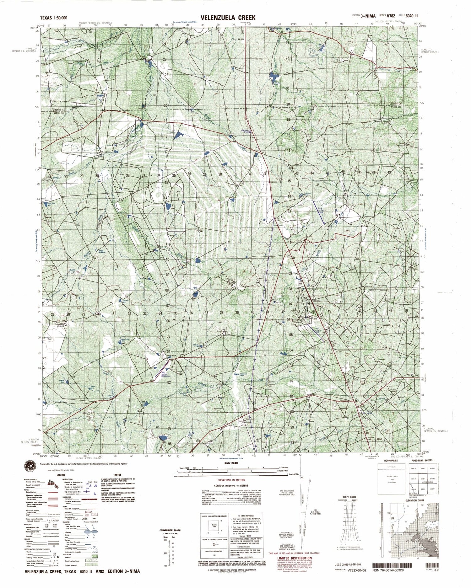 Velenzuela Creek Texas Military 1:50,000 Map