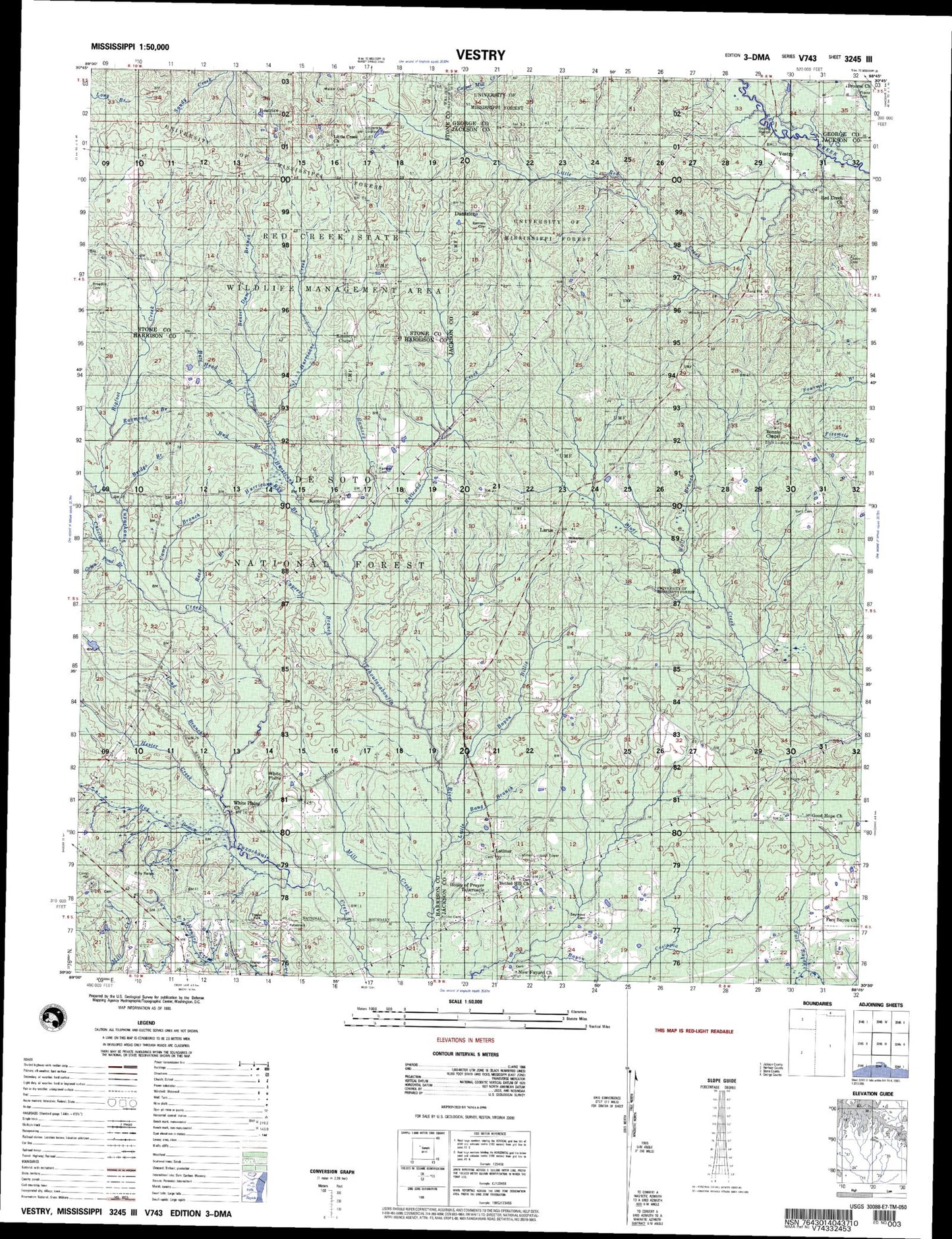 Vestry Mississippi Military 1:50,000 Map