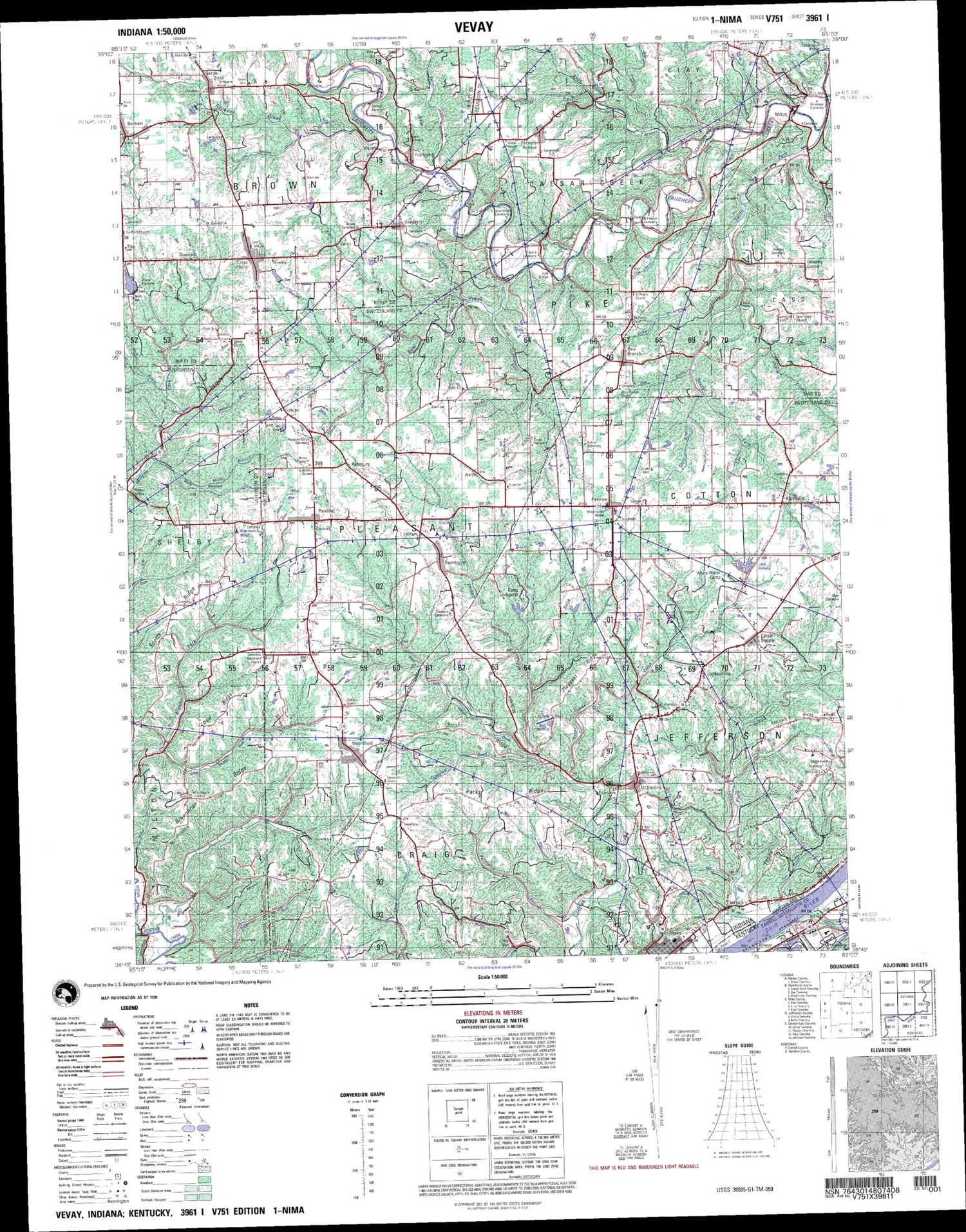 Vevay Indiana Military 1:50,000 Map