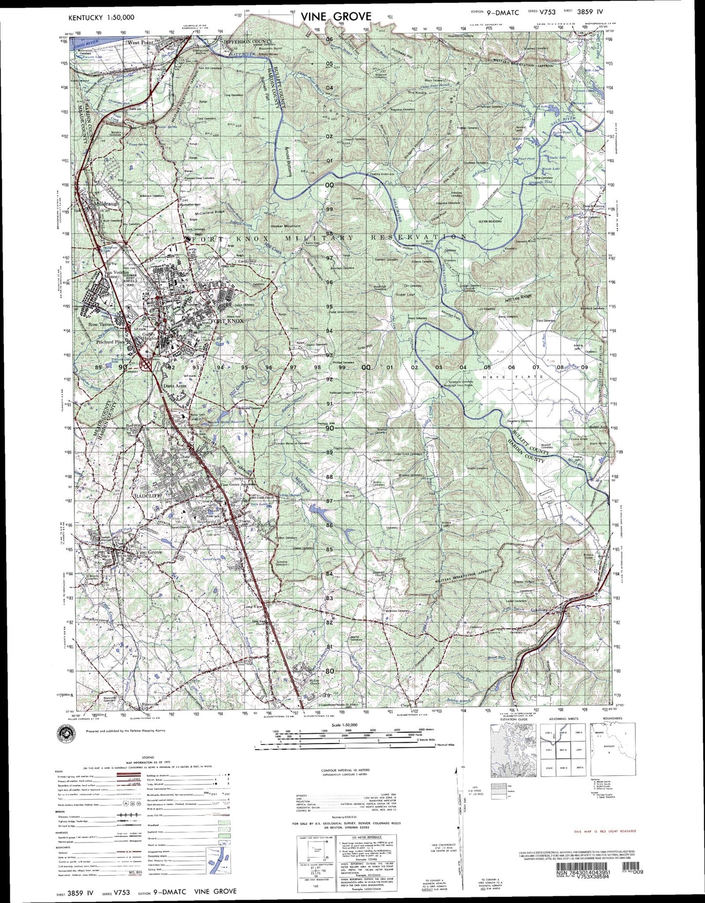 Vine Grove Kentucky Military 1:50,000 Map