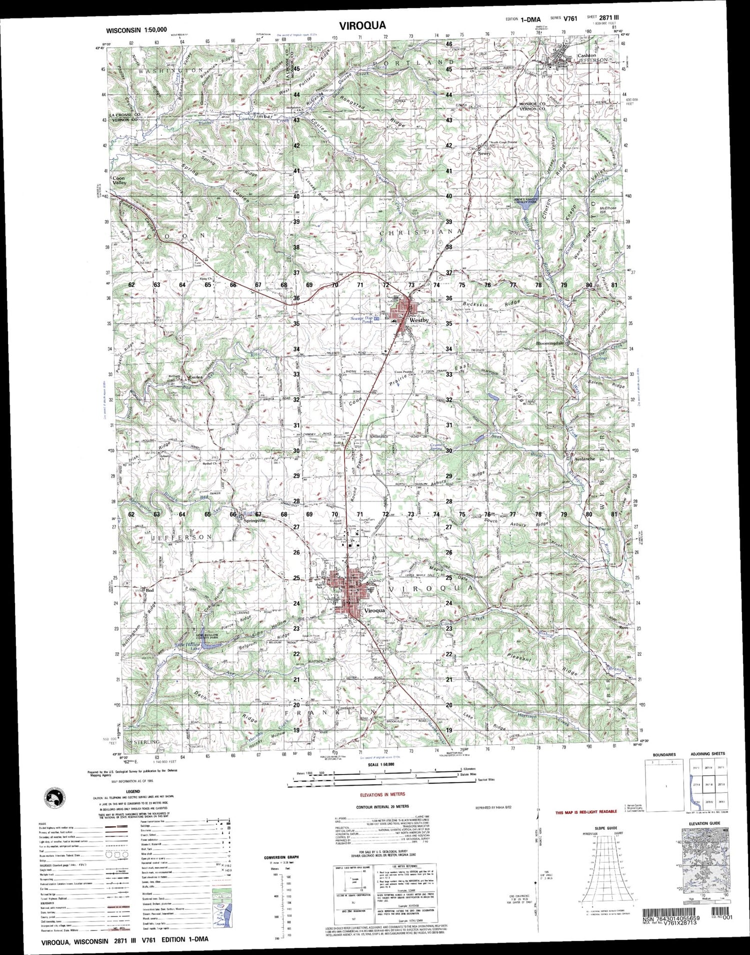 Viroqua Wisconsin Military 1:50,000 Map