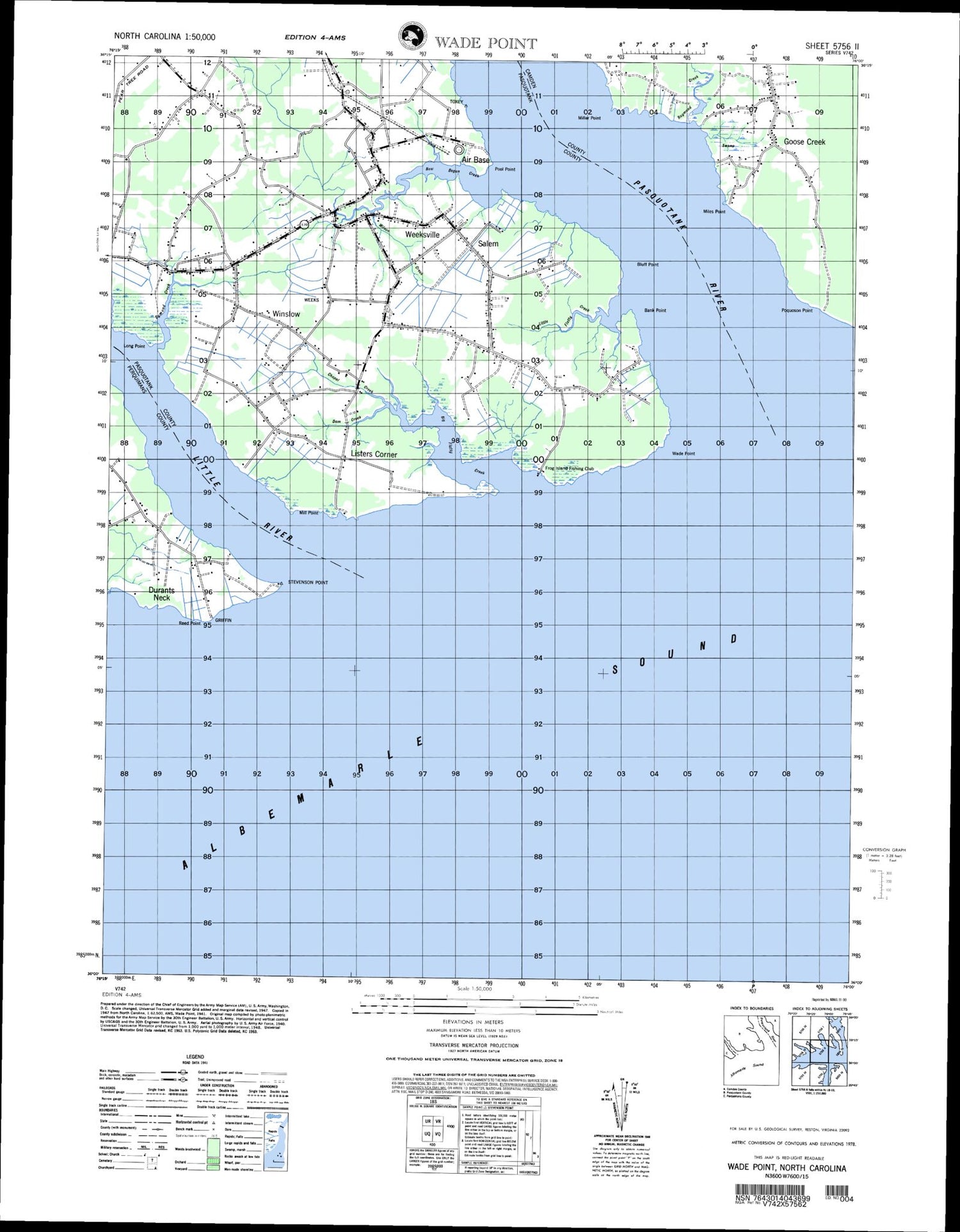 Wade Point North Carolina Military 1:50,000 Map