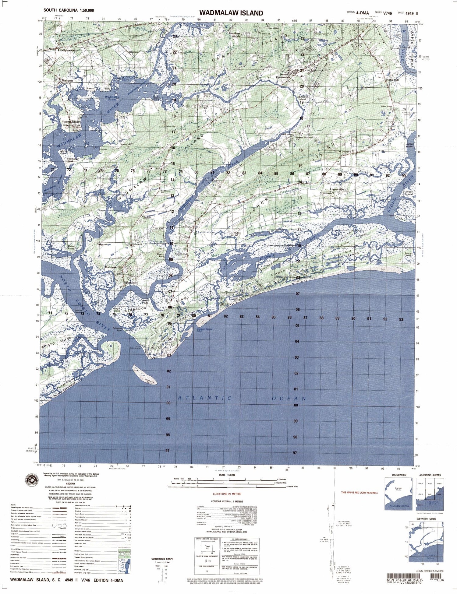 Wadmalaw Island South Carolina Military 1:50,000 Map