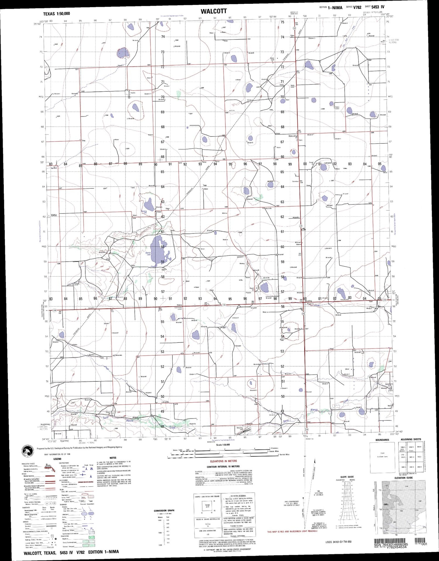 Walcott Texas Military 1:50,000 Map