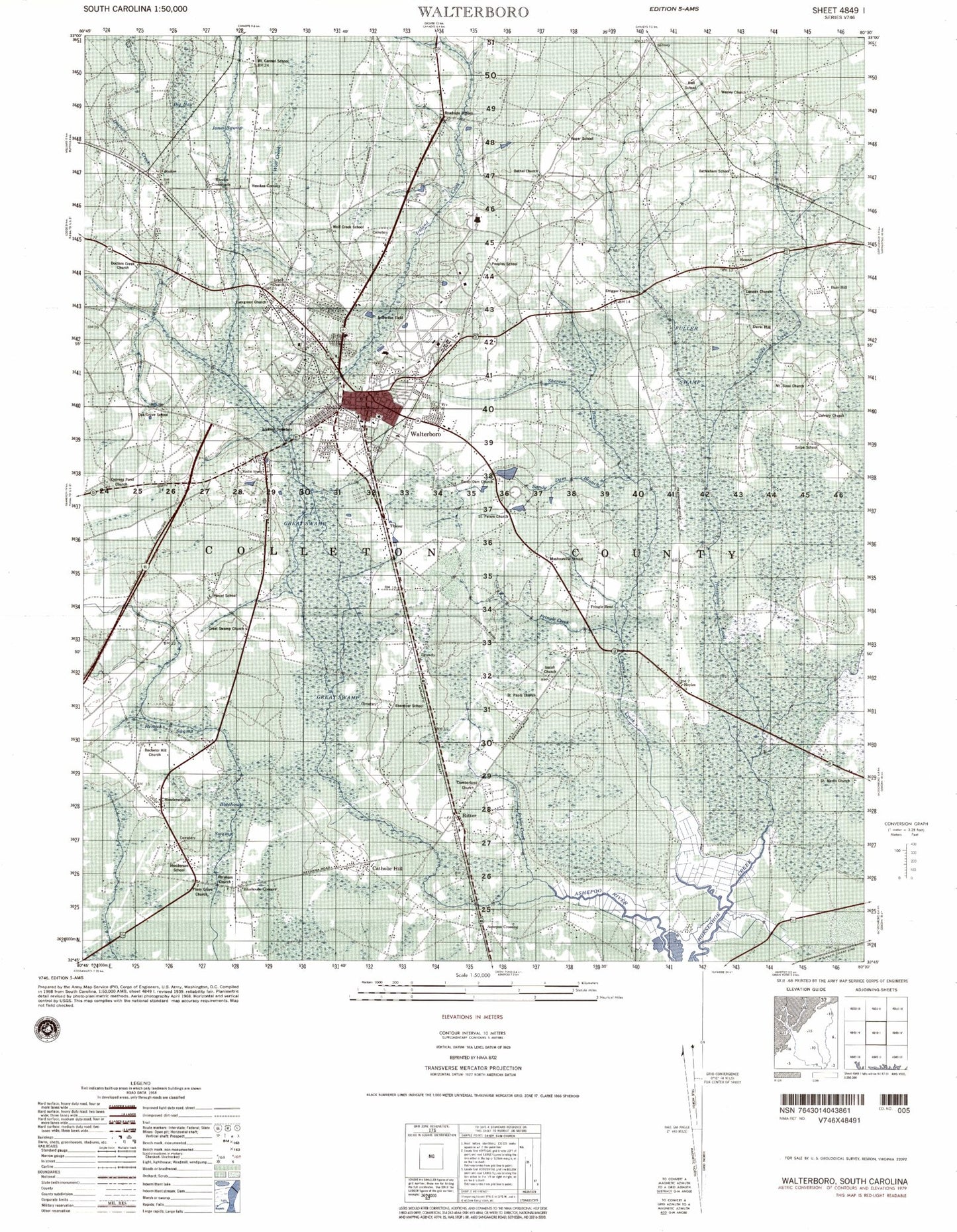 Walterboro South Carolina Military 1:50,000 Map