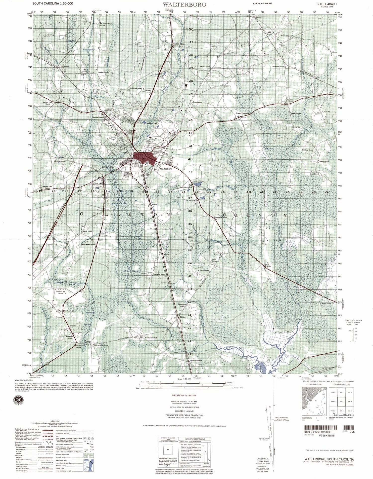 Walterboro South Carolina Military 1:50,000 Map