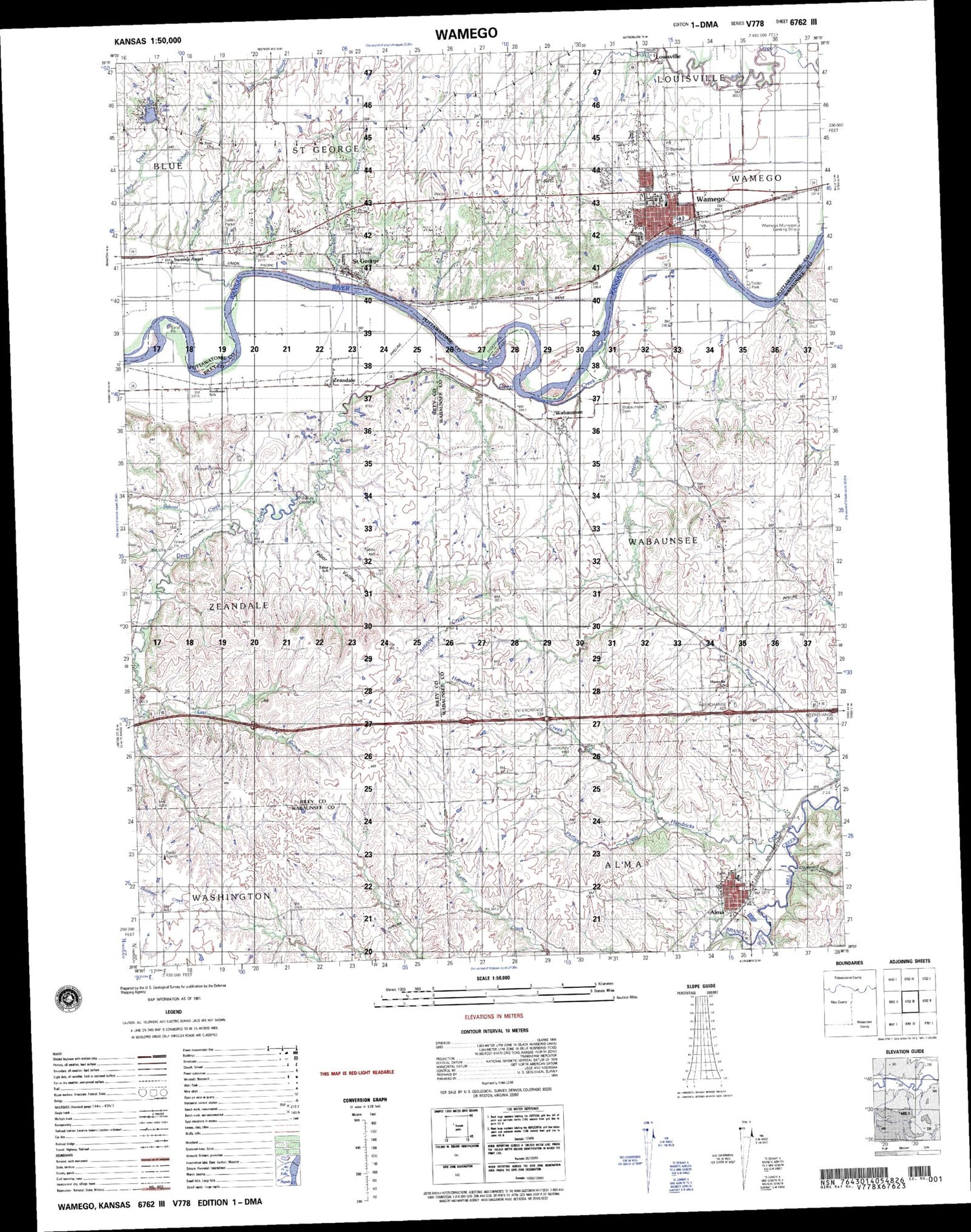 Wamego Kansas Military 1:50,000 Map