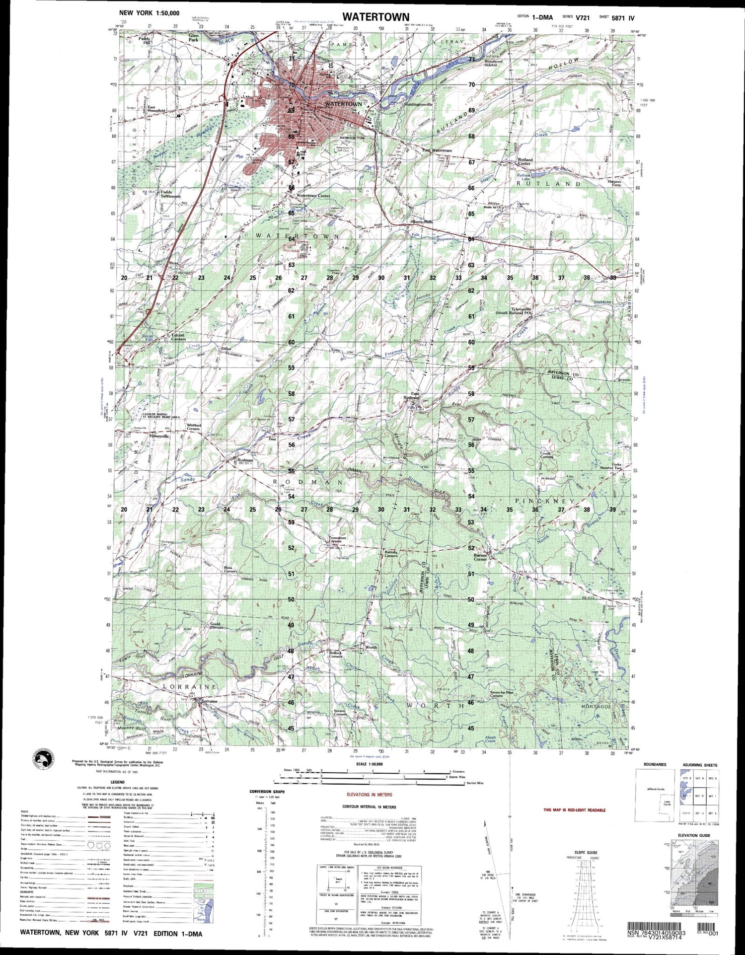 Watertown New York Military 1:50,000 Map