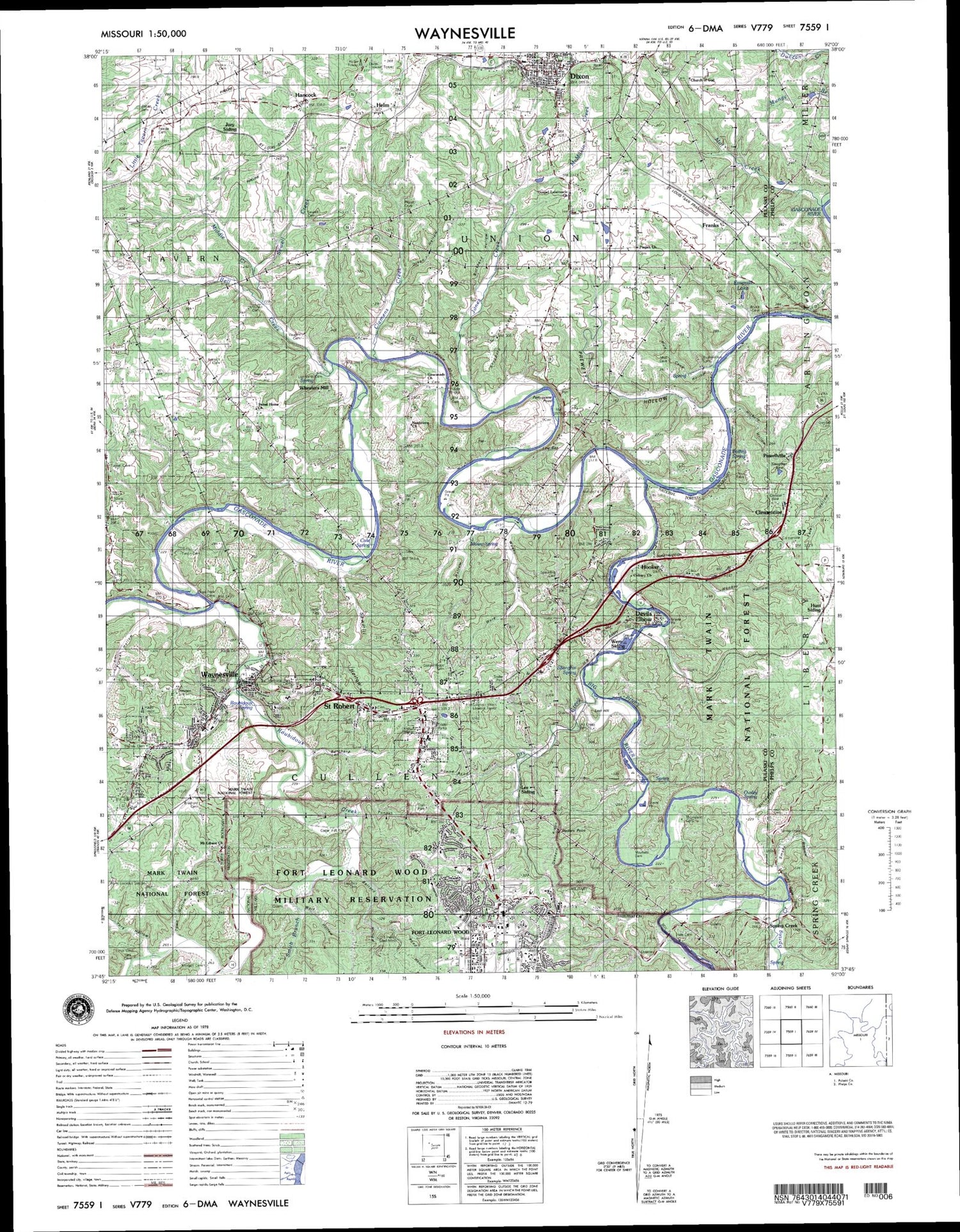 Waynesville Missouri Military 1:50,000 Map