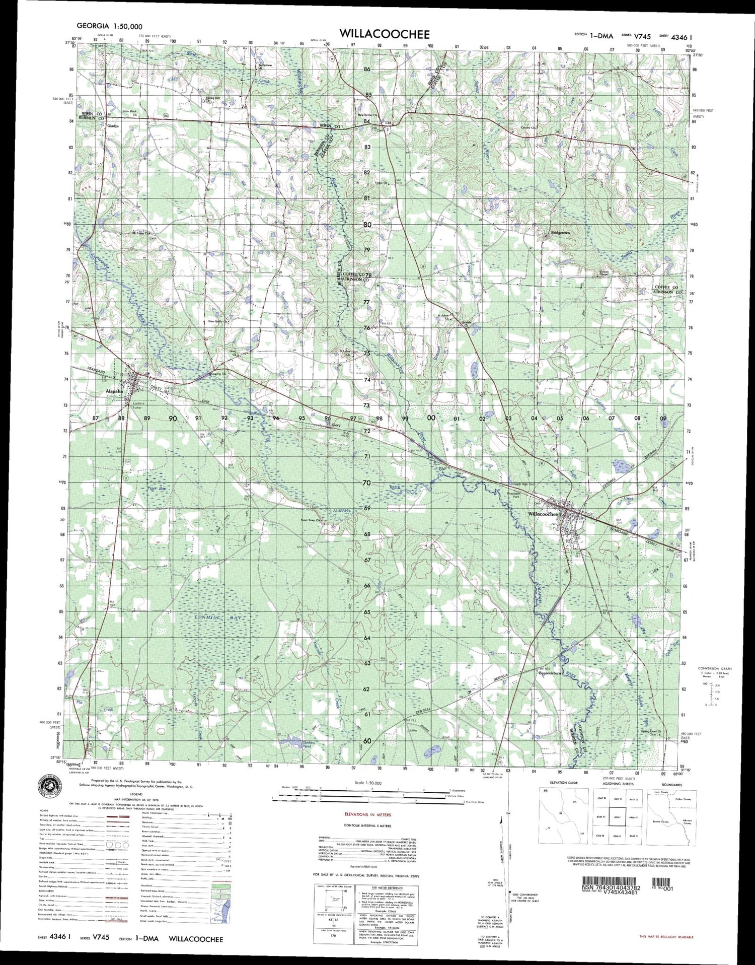 Willacoochee Georgia Military 1:50,000 Map