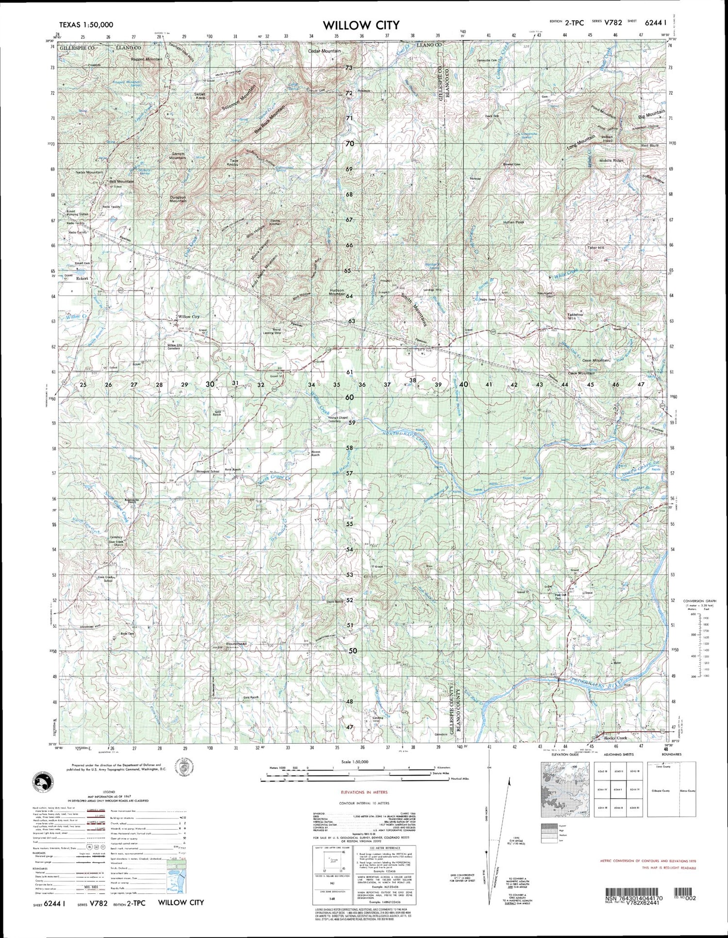 Willow City Texas Military 1:50,000 Map