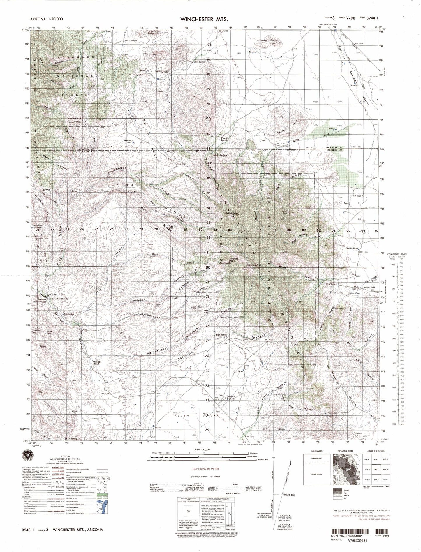 Winchester Mountains Arizona Military 1:50,000 Map