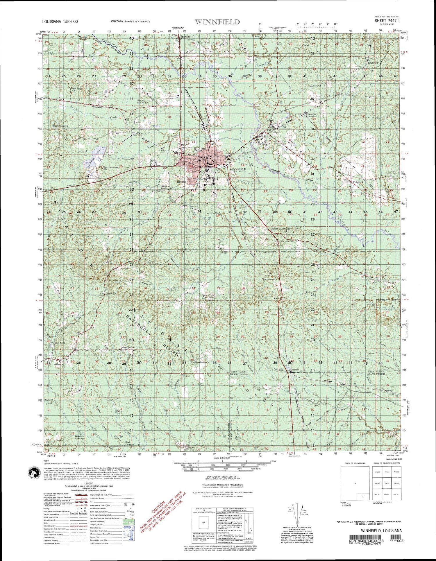 Winnfield Louisiana Military 1:50,000 Map