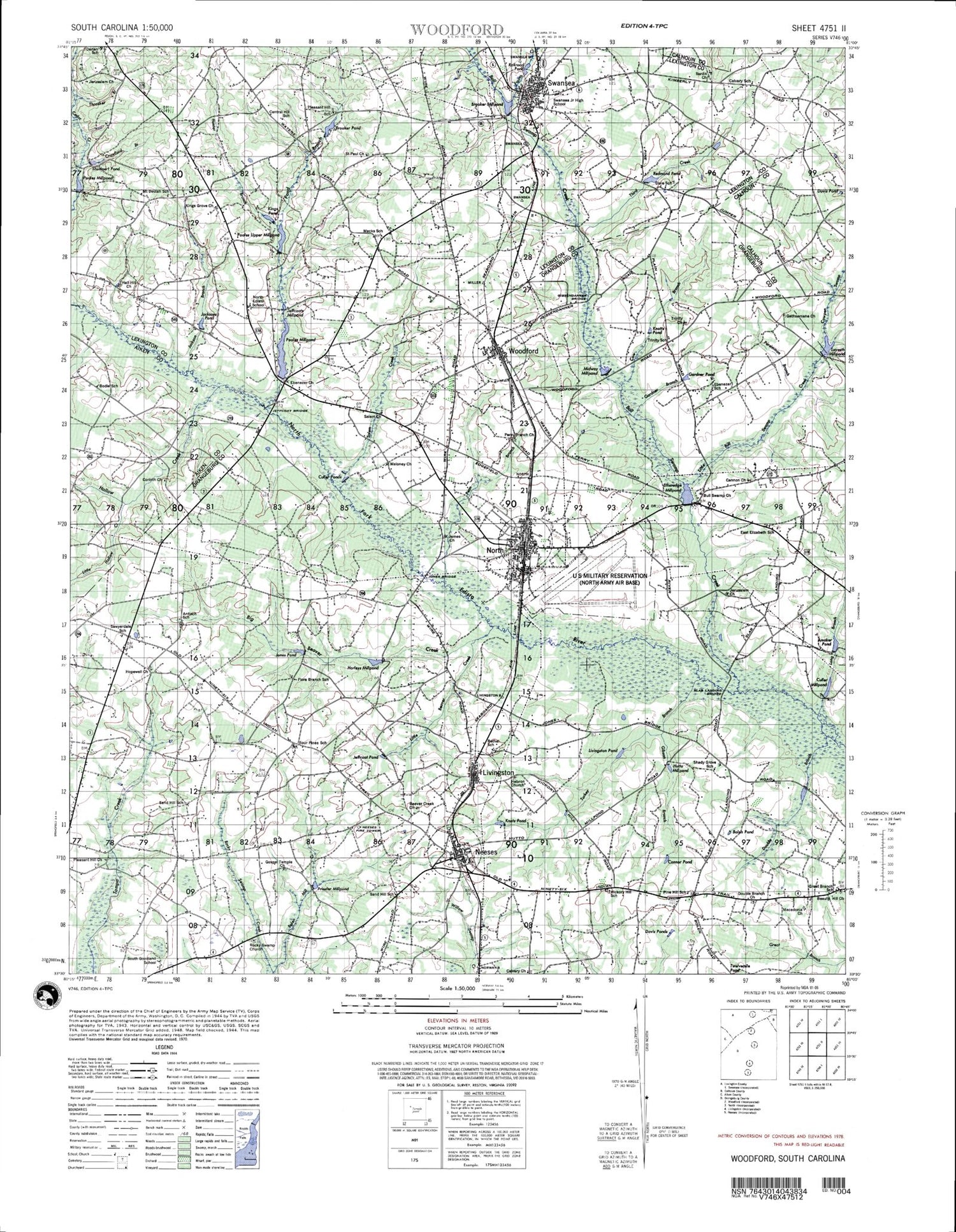 Woodford South Carolina Military 1:50,000 Map