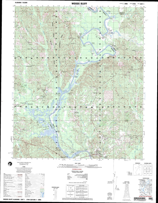 Woods Bluff Alabama Military 1:50,000 Map