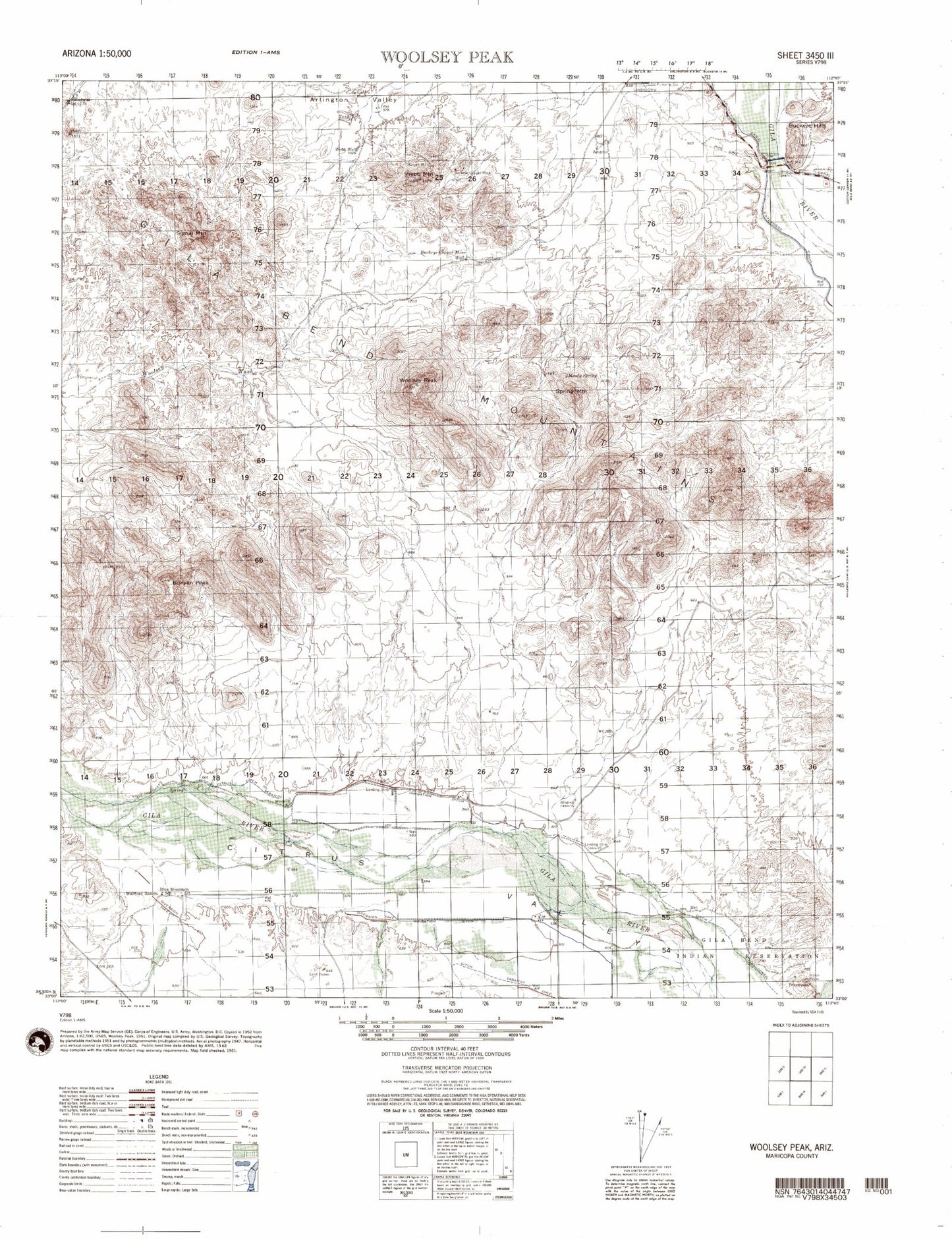 Woolsey Peak Arizona Military 1:50,000 Map