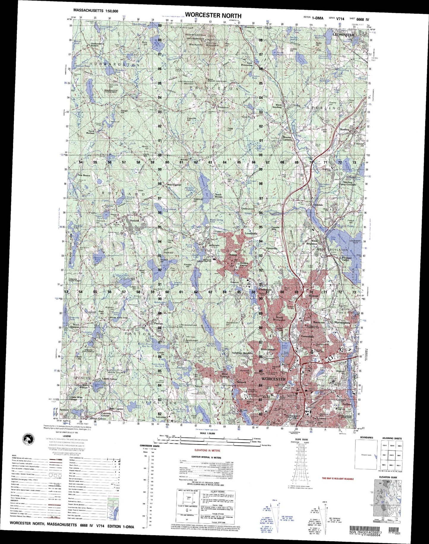 Worcester North Massachusetts Military 1:50,000 Map