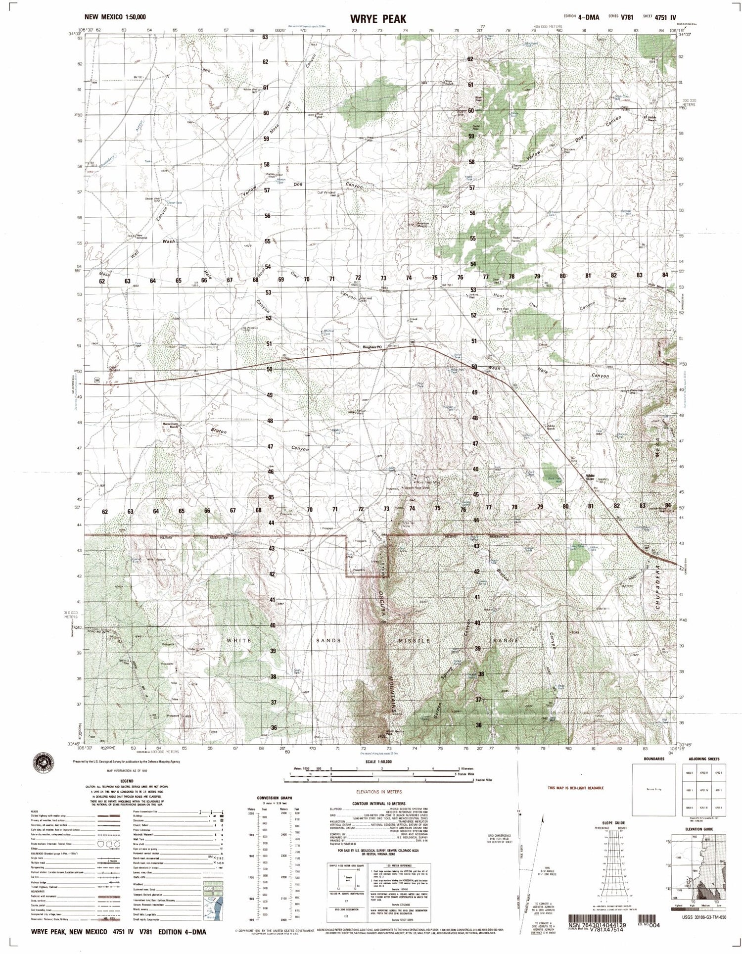 Wrye Peak New Mexico Military 1:50,000 Map