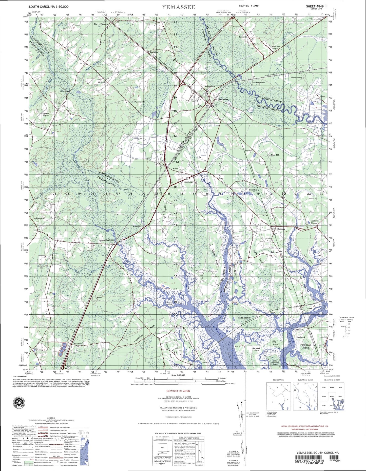 Yemassee South Carolina Military 1:50,000 Map