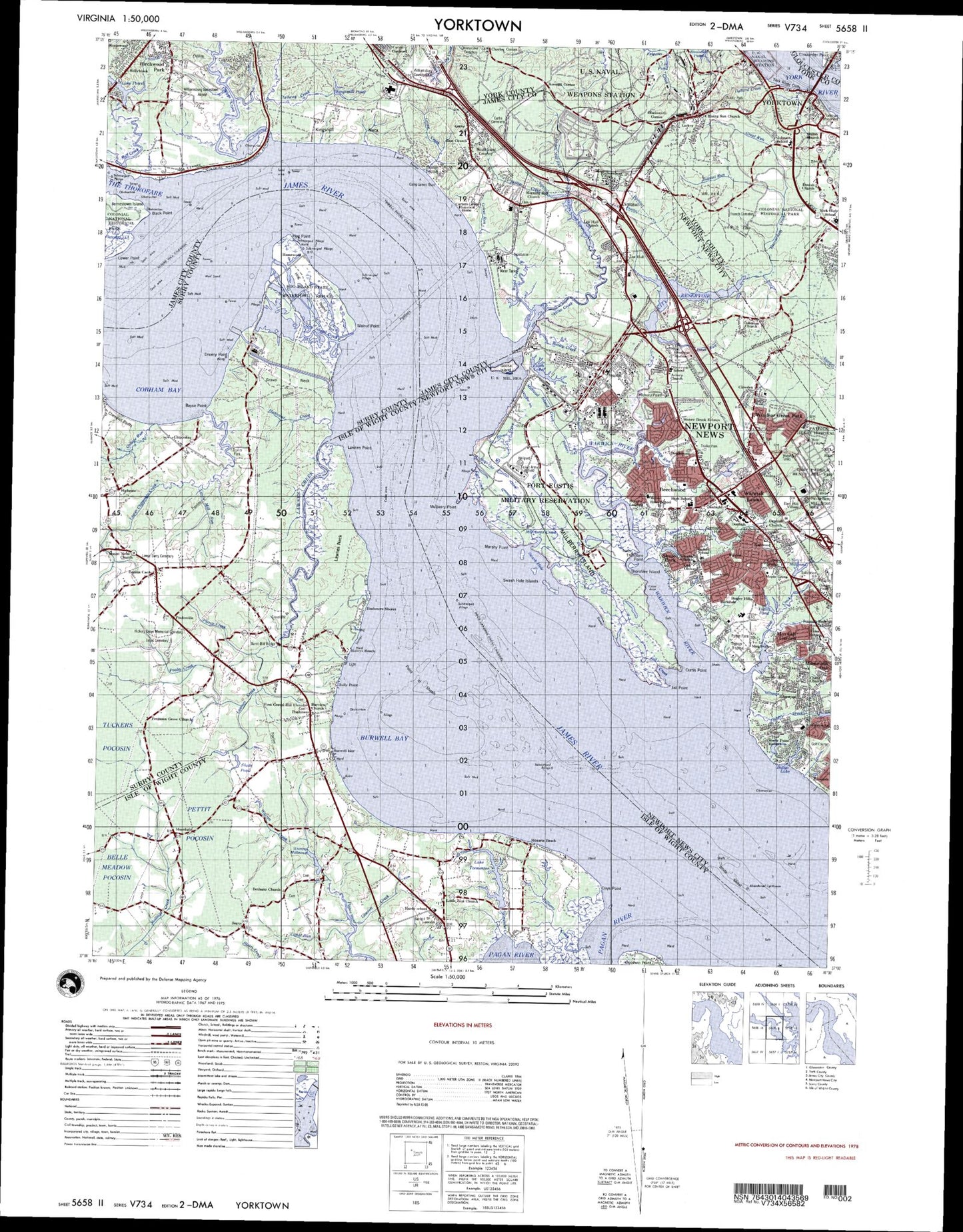 Yorktown Virginia Military 1:50,000 Map