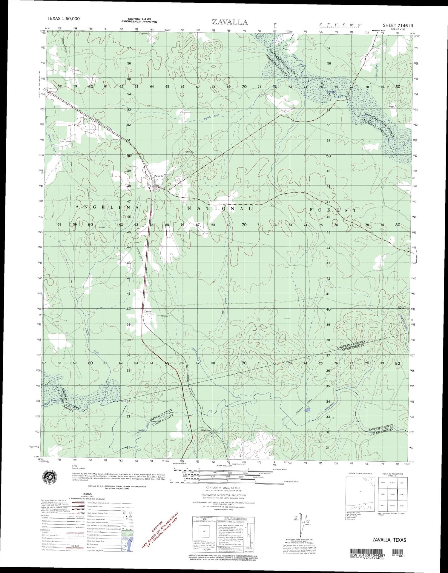 Zavalla Texas Military 1:50,000 Map