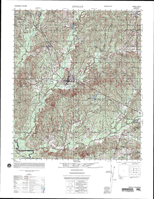 Zwolle Louisiana Military 1:50,000 Map