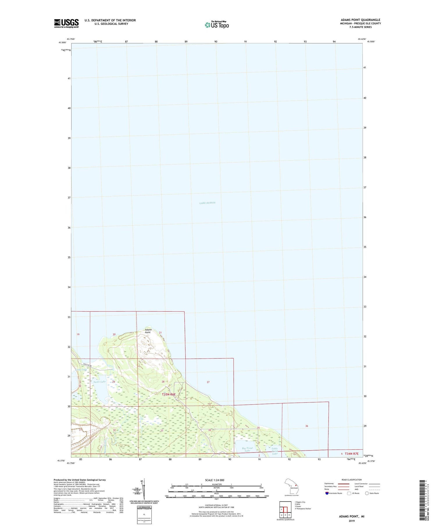 Adams Point Michigan US Topo Map Image
