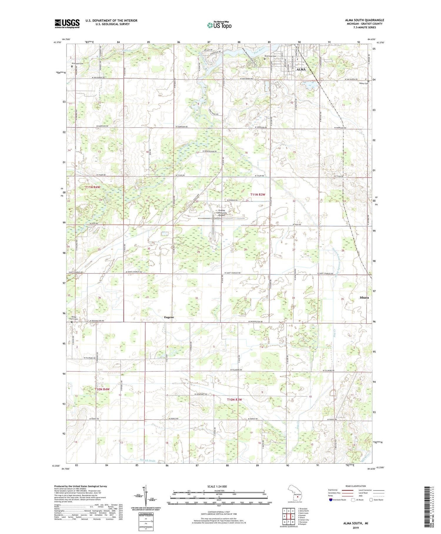 Alma South Michigan US Topo Map Image