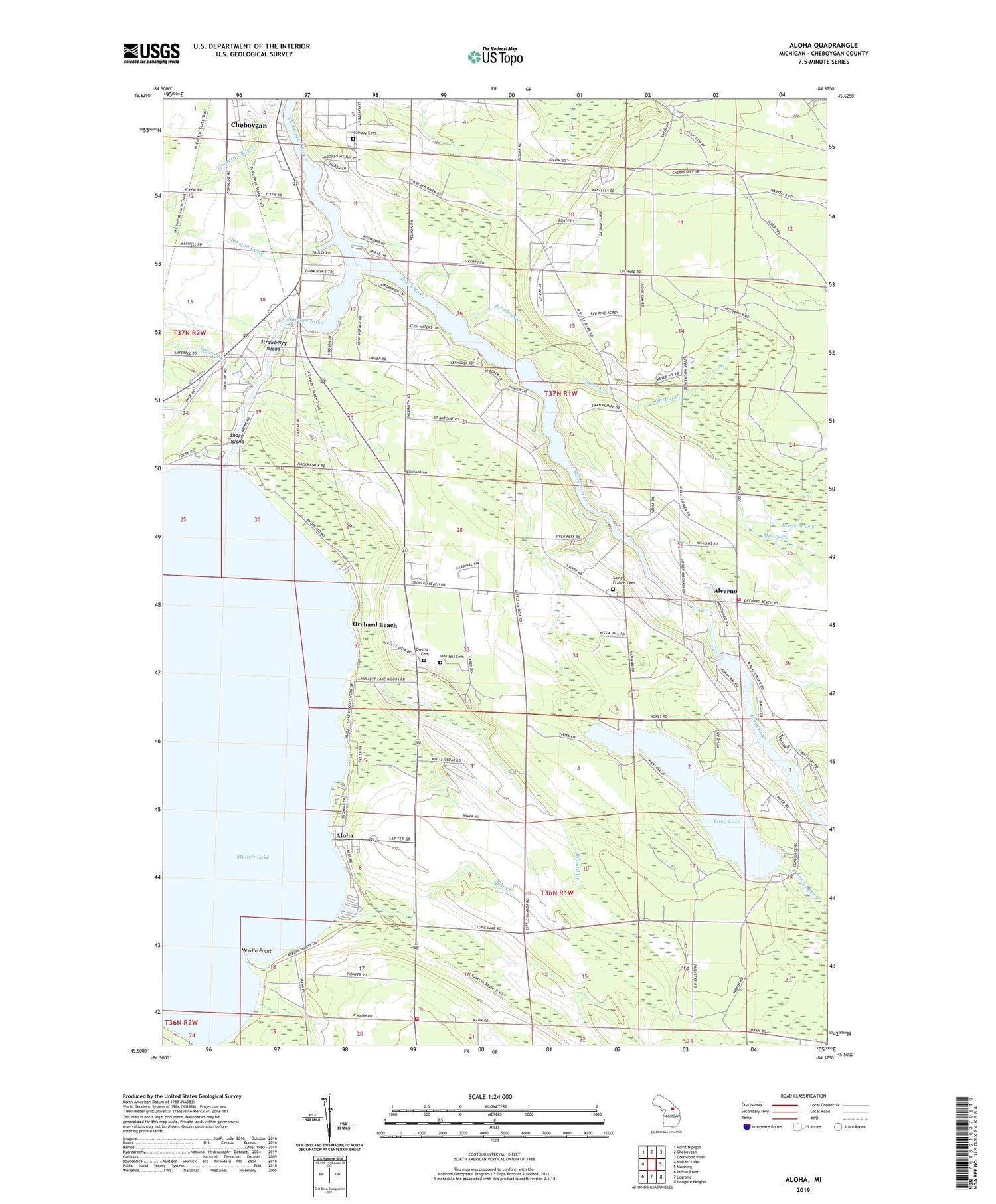 Aloha Michigan US Topo Map Image