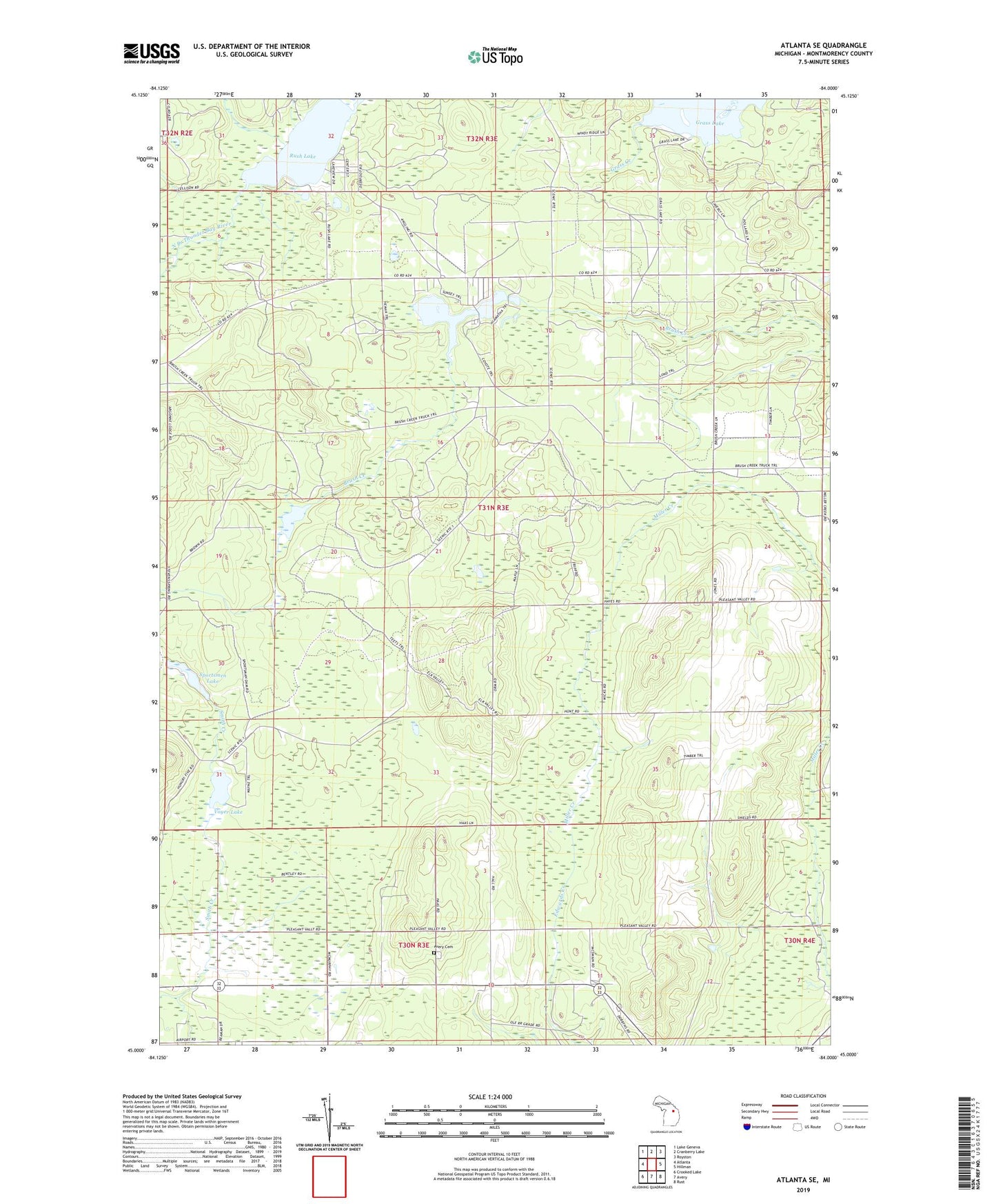 Atlanta SE Michigan US Topo Map Image