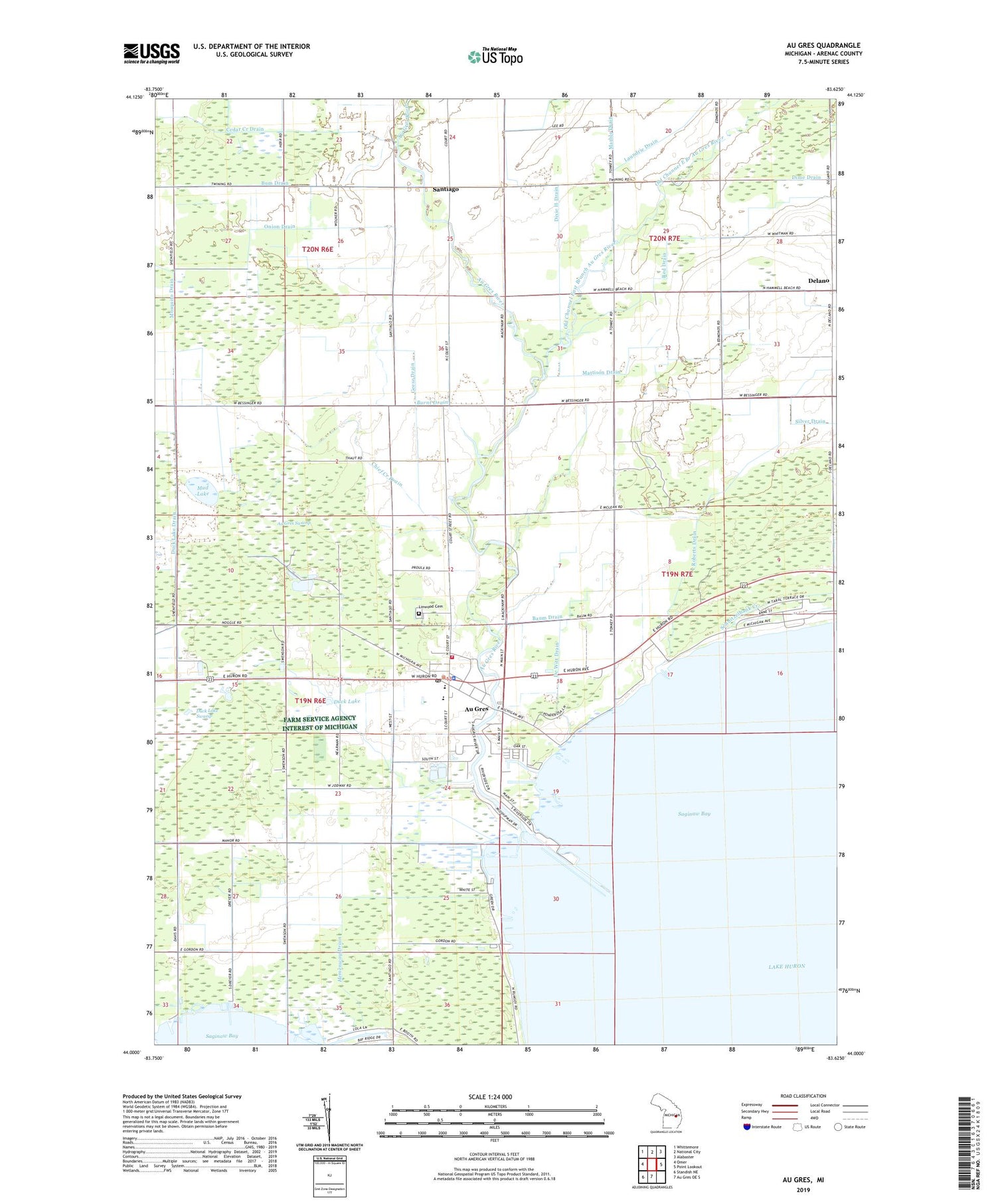 Au Gres Michigan US Topo Map Image