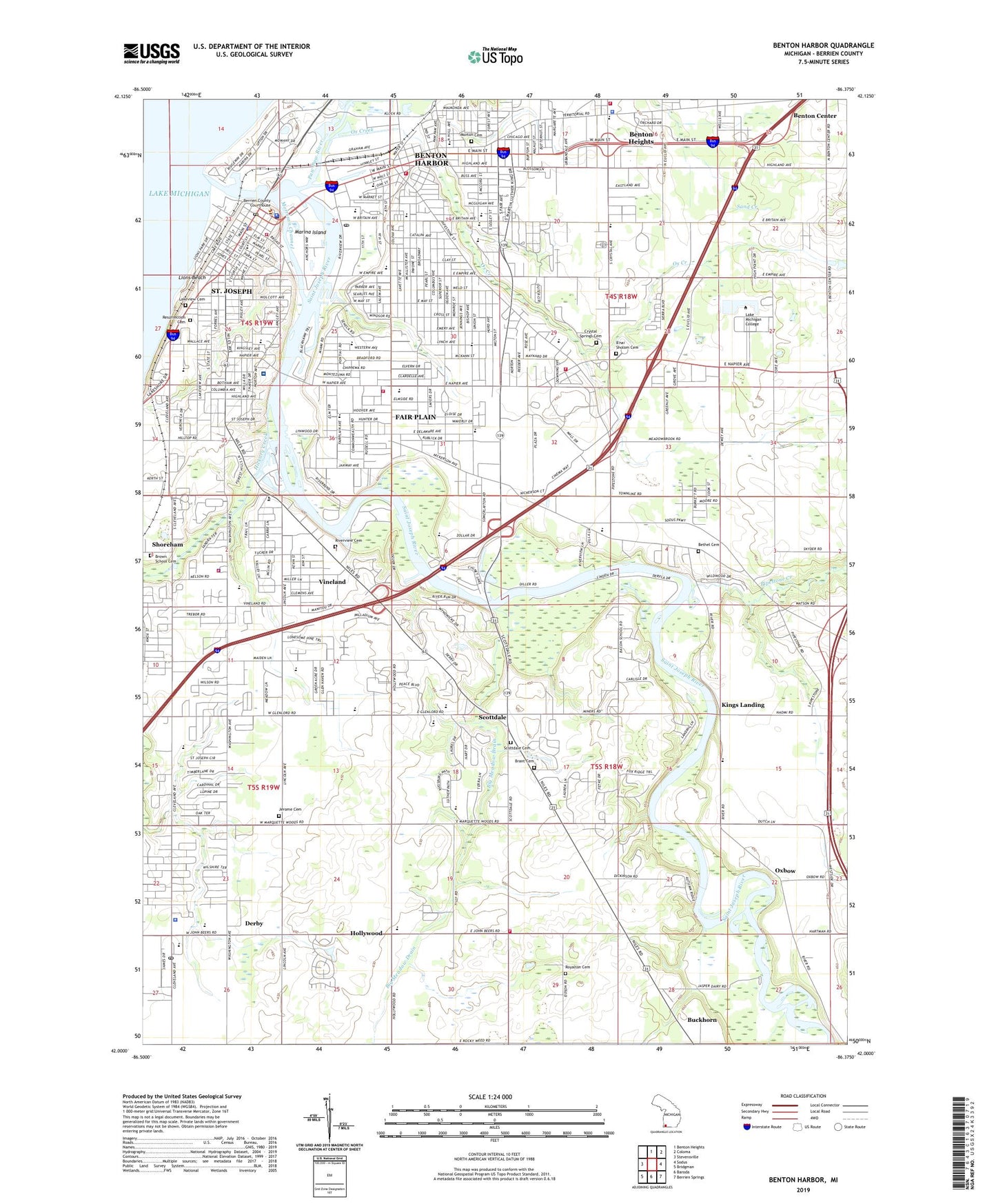 Benton Harbor Michigan US Topo Map Image