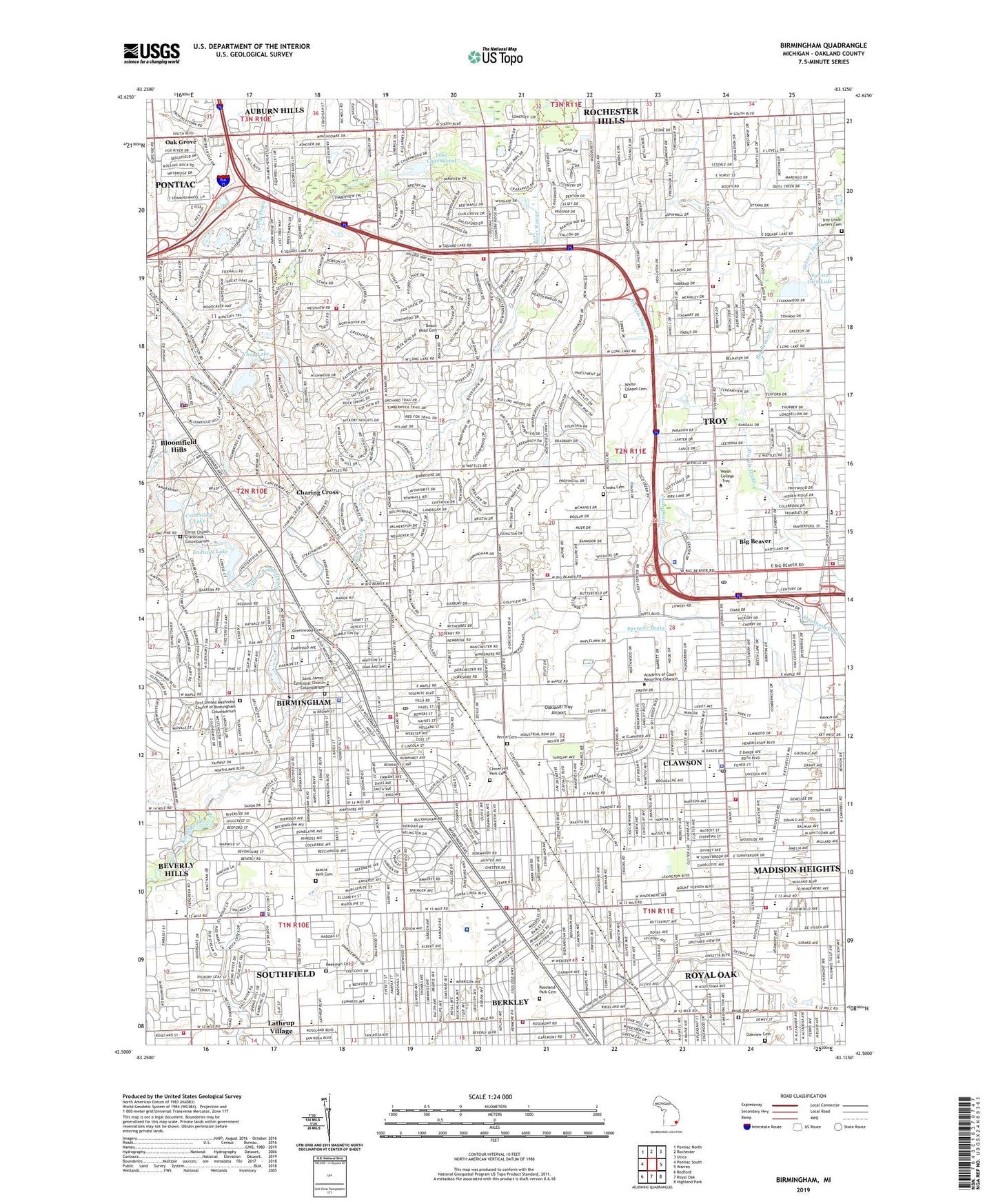Birmingham Michigan US Topo Map Image