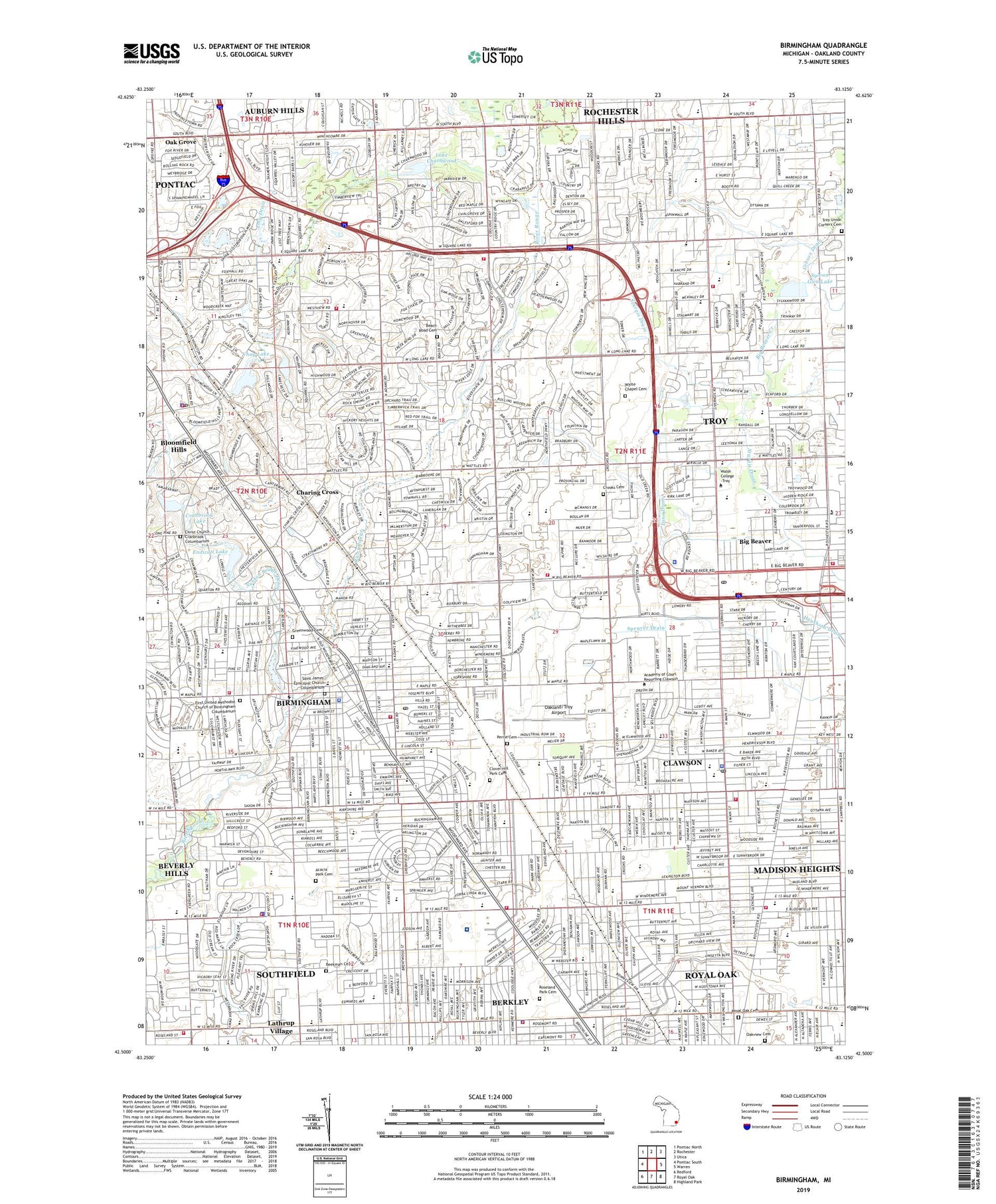 Birmingham Michigan US Topo Map Image