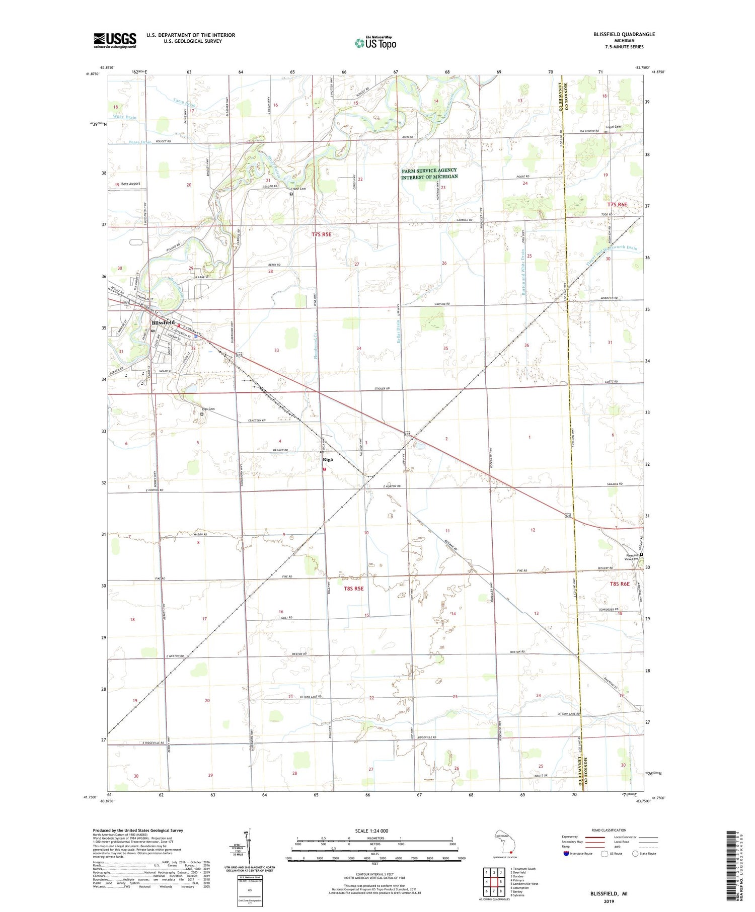 Blissfield Michigan US Topo Map Image