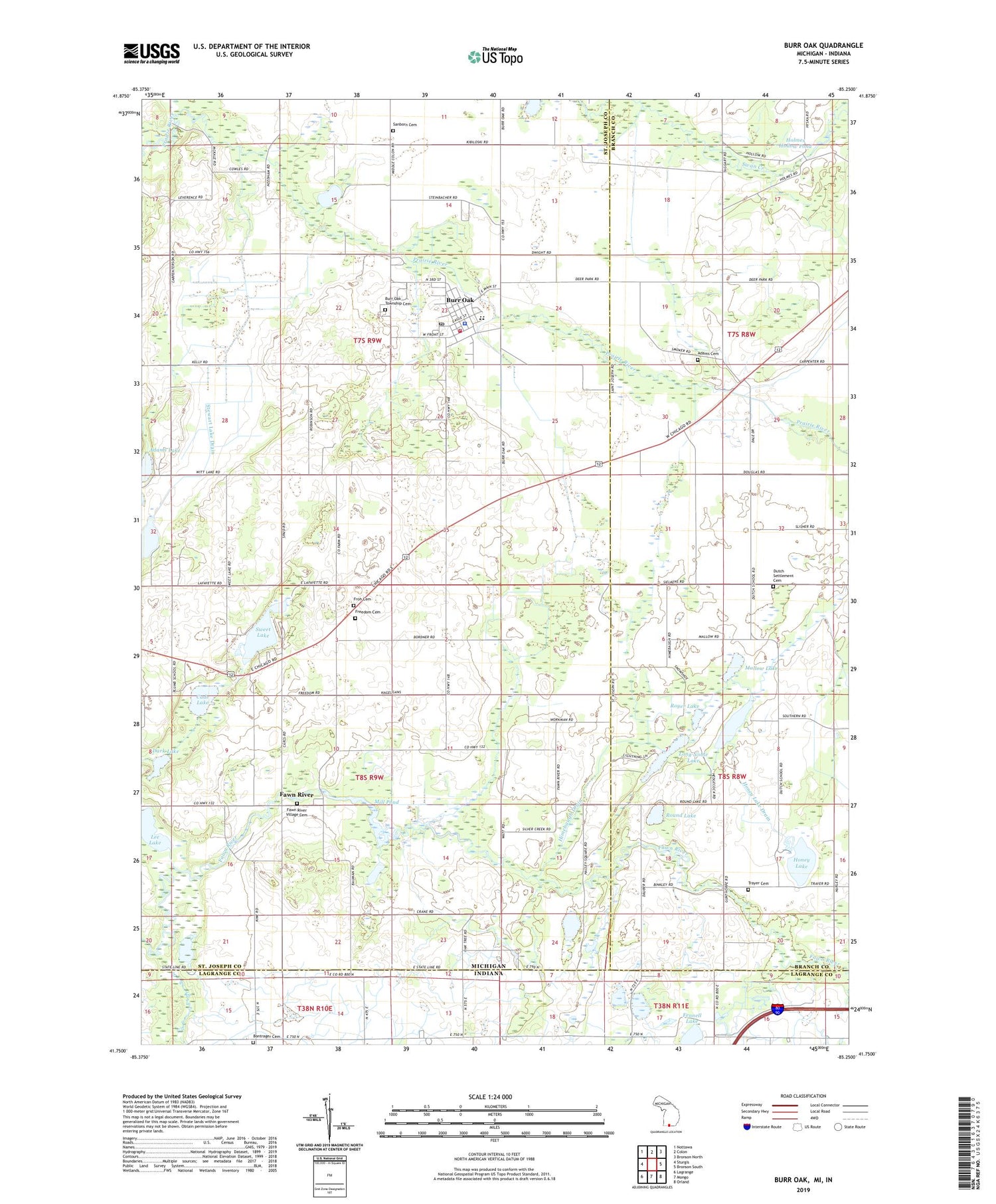 Burr Oak Michigan US Topo Map Image