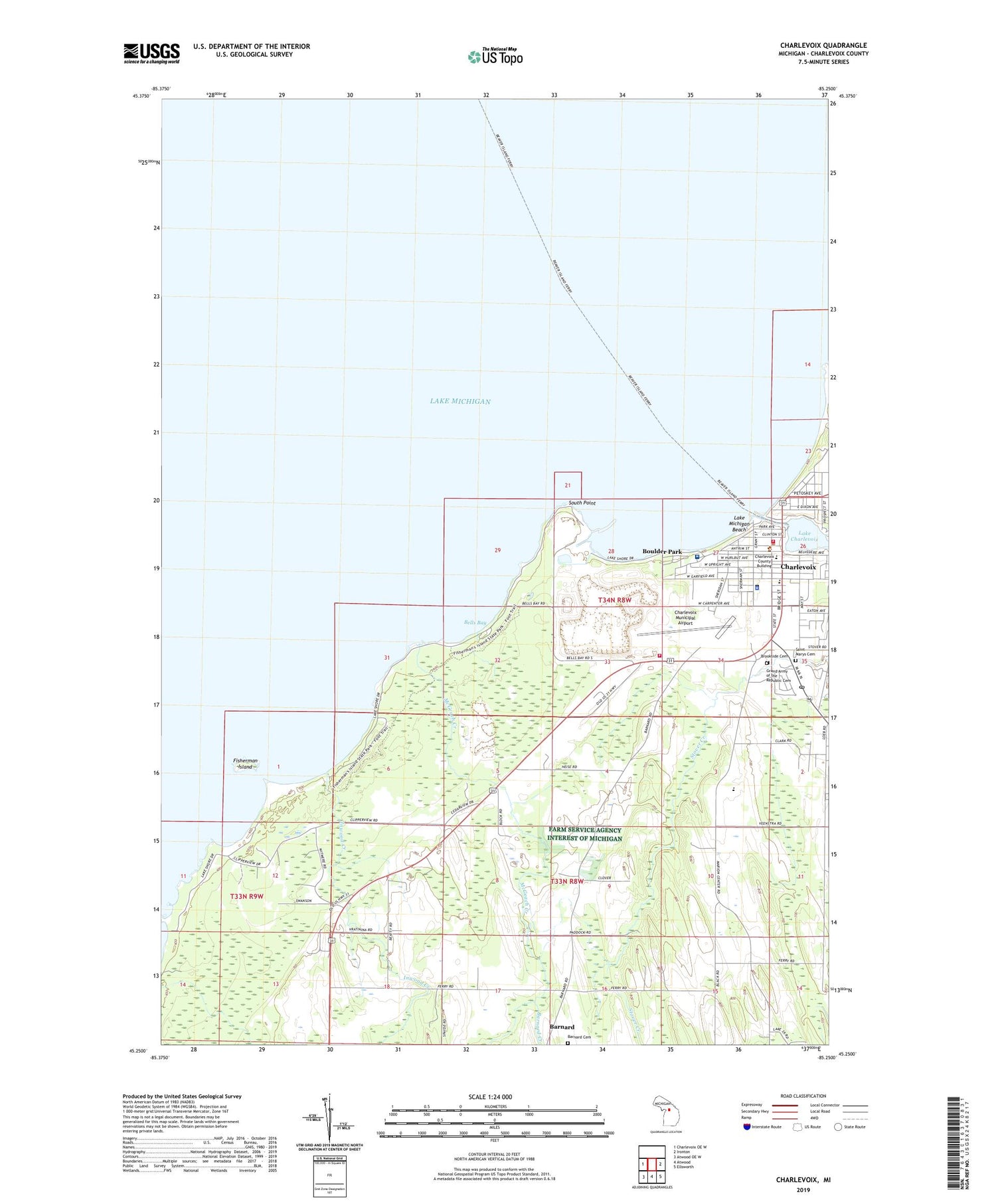 Charlevoix Michigan US Topo Map Image