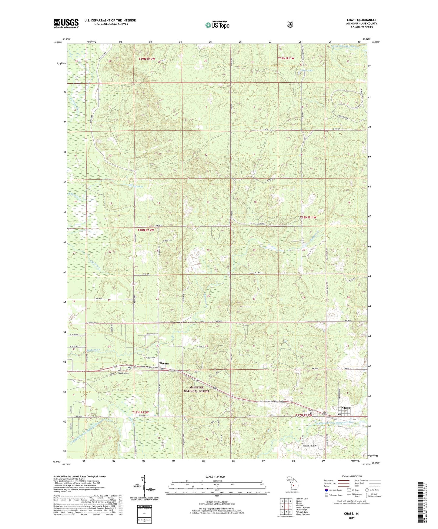 Chase Michigan US Topo Map Image