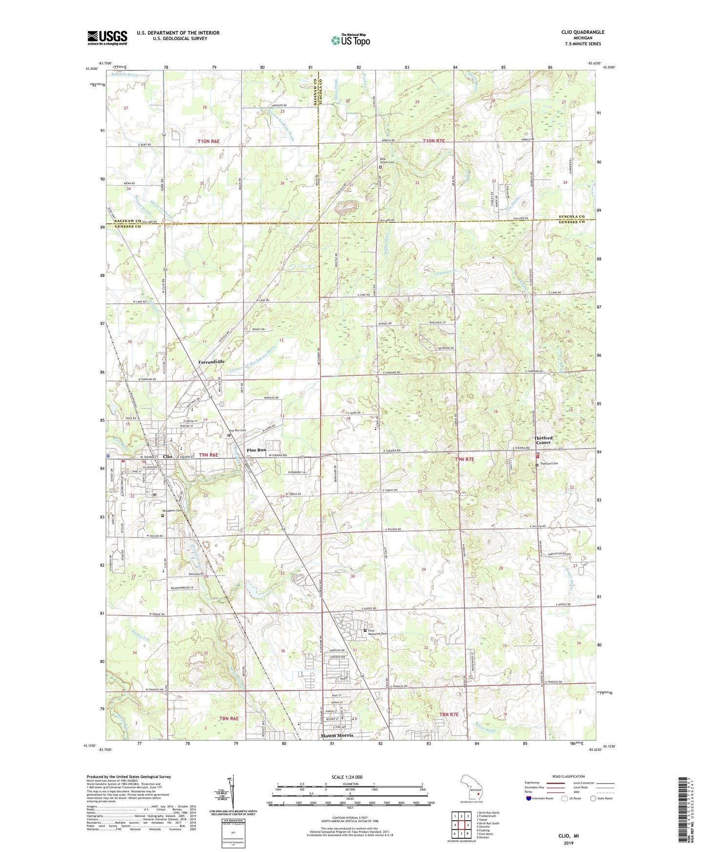 Clio Michigan US Topo Map Image