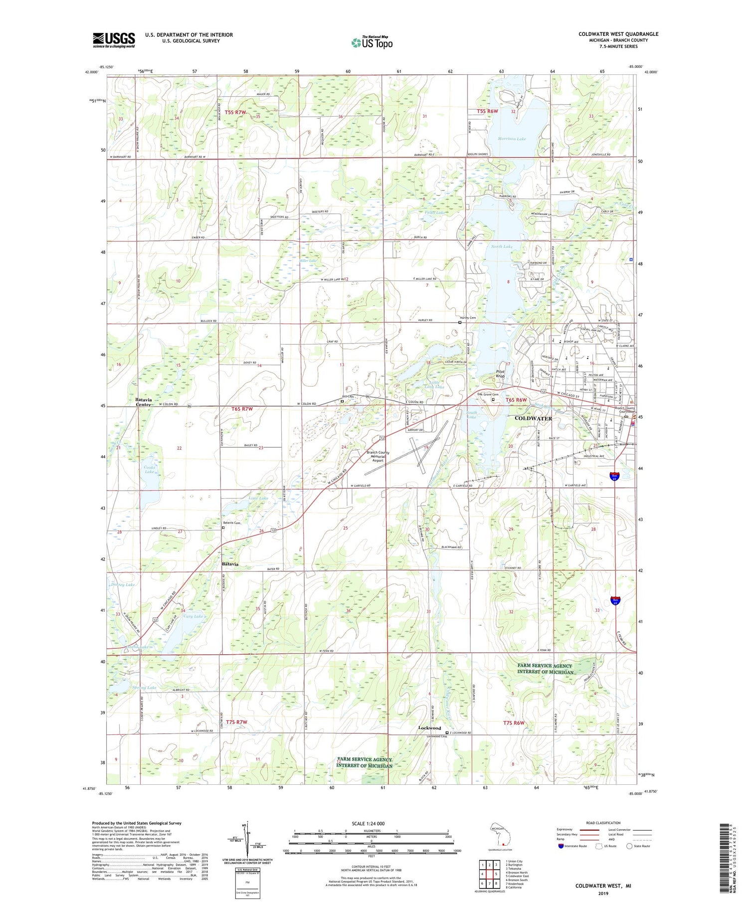 Coldwater West Michigan US Topo Map Image