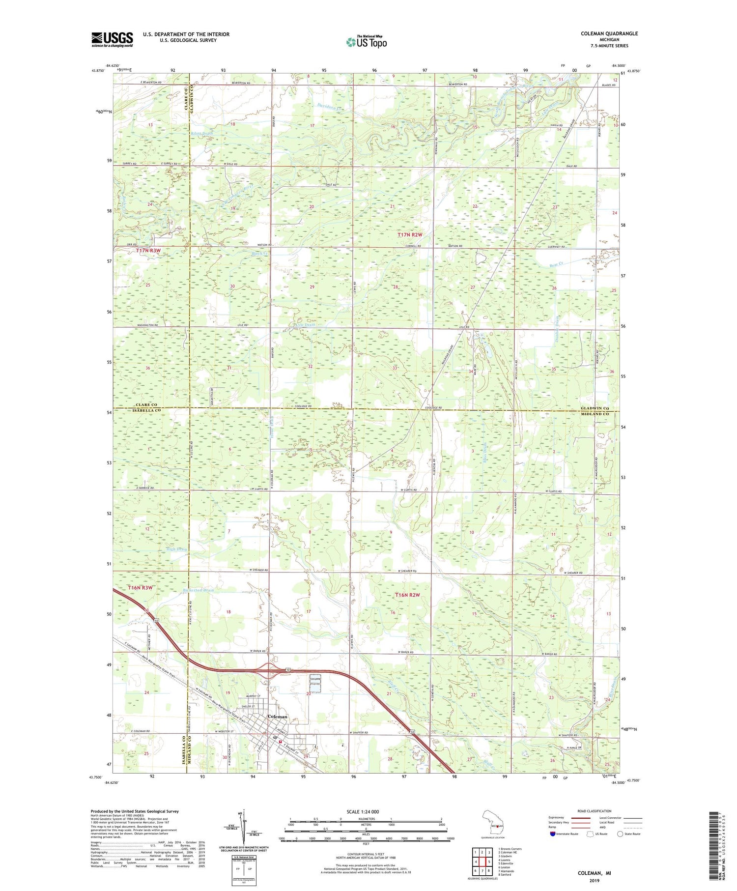 Coleman Michigan US Topo Map Image
