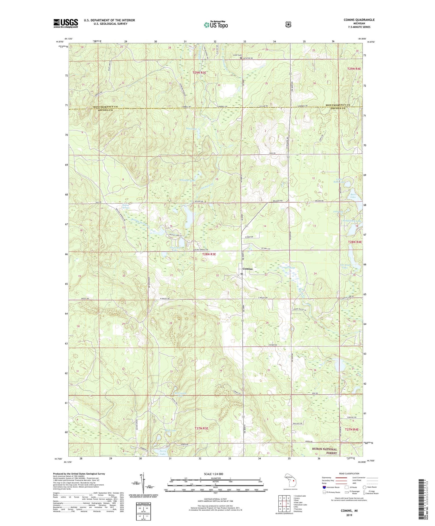 Comins Michigan US Topo Map Image