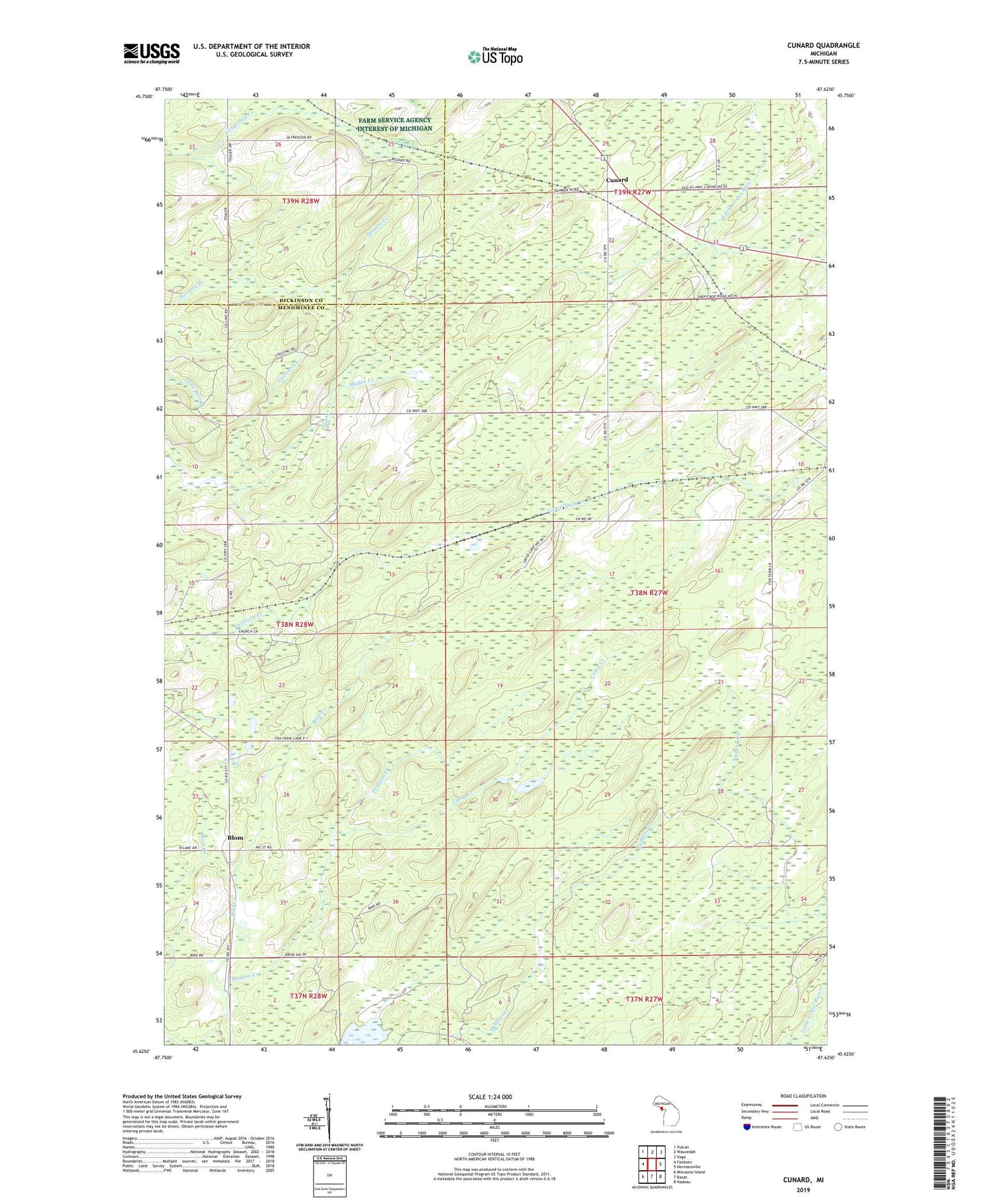 Cunard Michigan US Topo Map Image